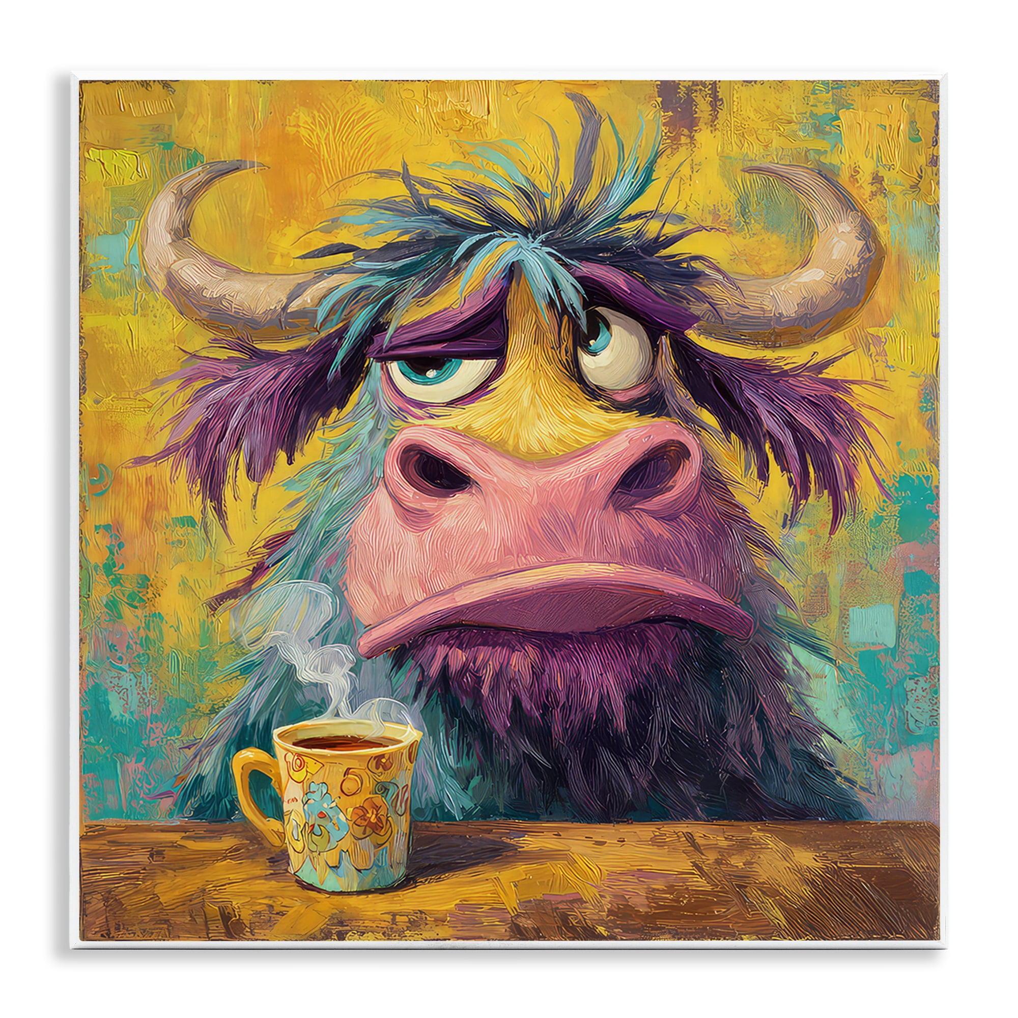 Stupell Industries Grumpy Cow & Mug Wall Plaque Art, design by The Wands Want