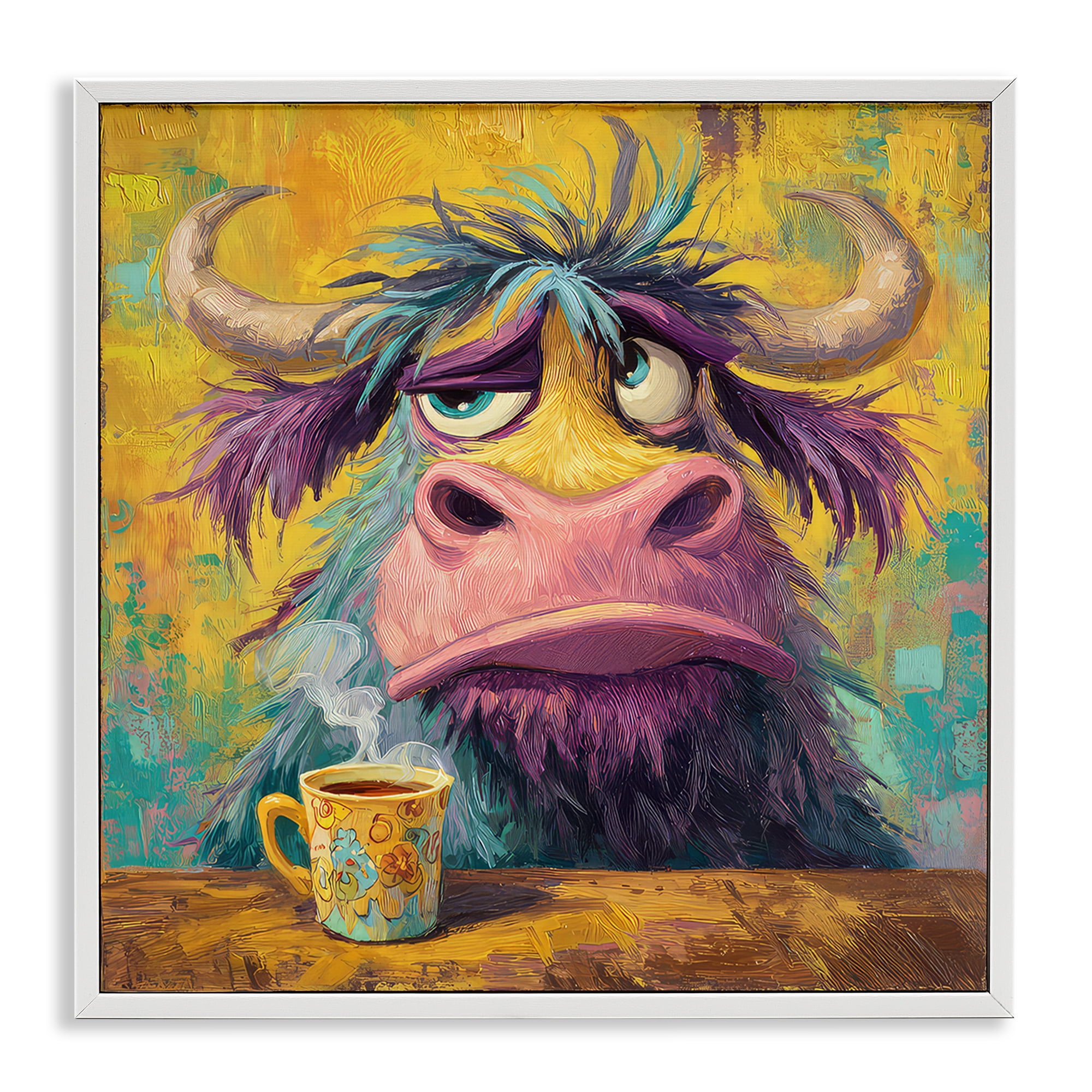 Stupell Industries Grumpy Cow & Mug White Framed Giclee Art, design by The Wands Want