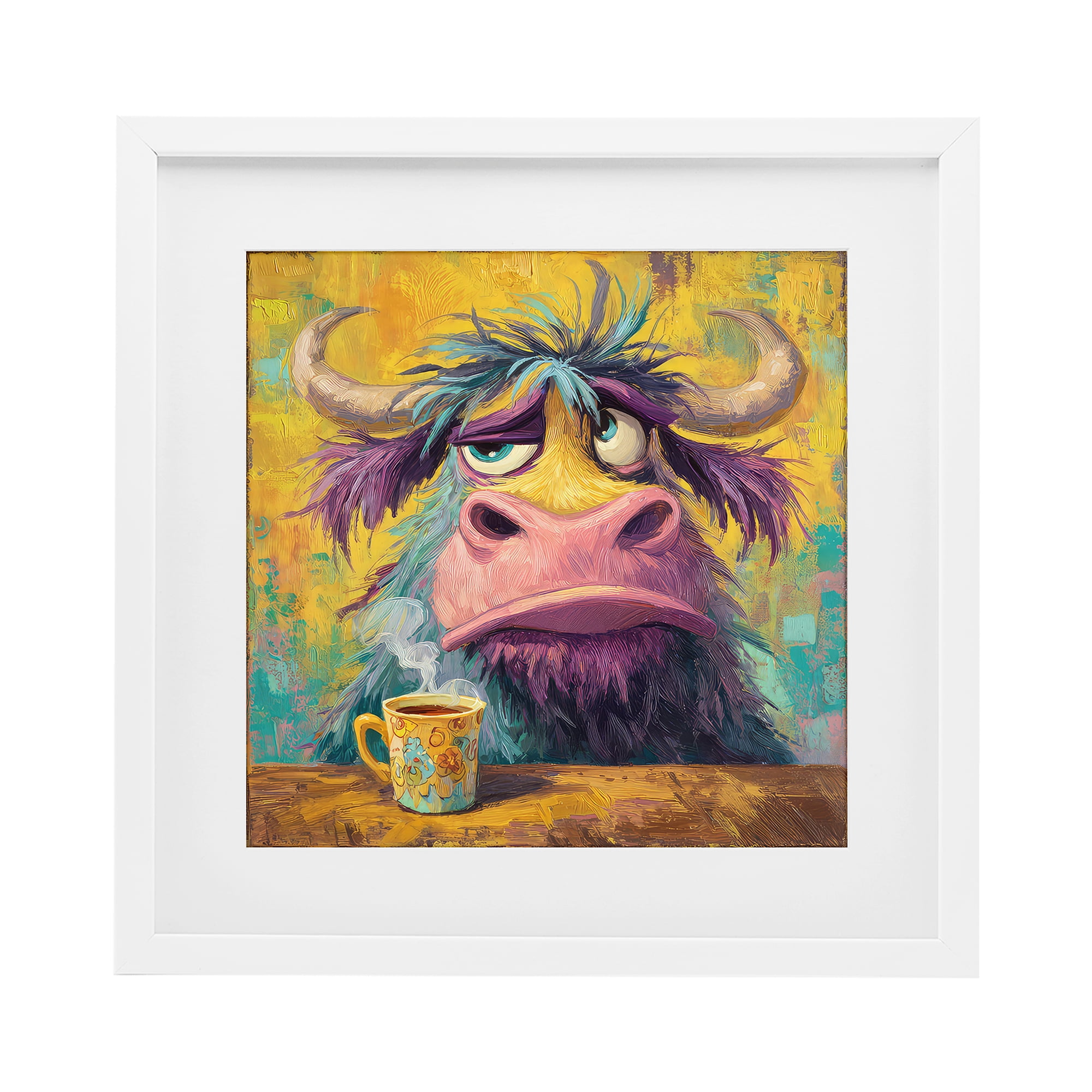 Stupell Industries Grumpy Cow & Mug White Framed Print Under Glass, design by The Wands Want