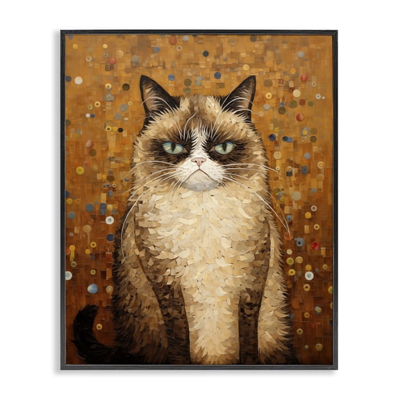 Stupell Industries Grumpy Klimt Cat Animals Painting Black Framed Art Print Wall Art, 11 x 14