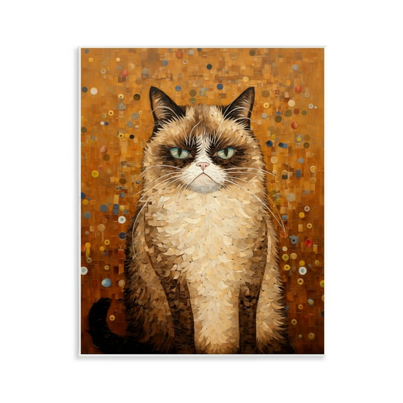 Stupell Industries Grumpy Klimt Cat Animals Painting Unframed Art Print Wall Art, 11 x 14