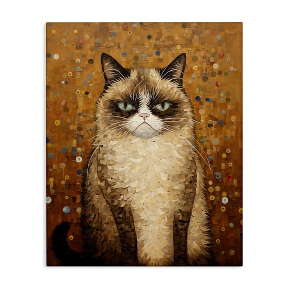 Stupell Industries Grumpy Klimt Cat Animals Painting Wrapped Canvas Canvas Art Print Wall Art, 36 x 48