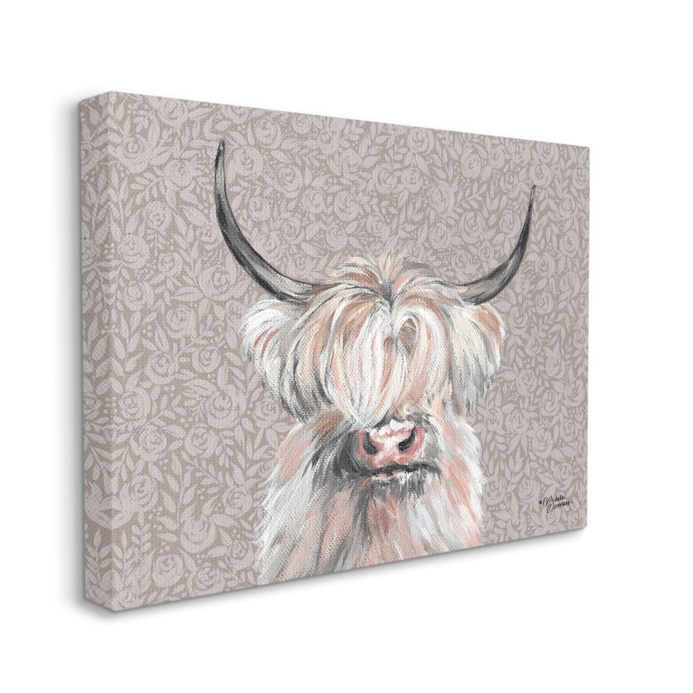 Stupell Industries Grumpy White Buffalo on Floral Print Farm Animal Canvas Wall Art Design by Michele Norman, 16" x 20"