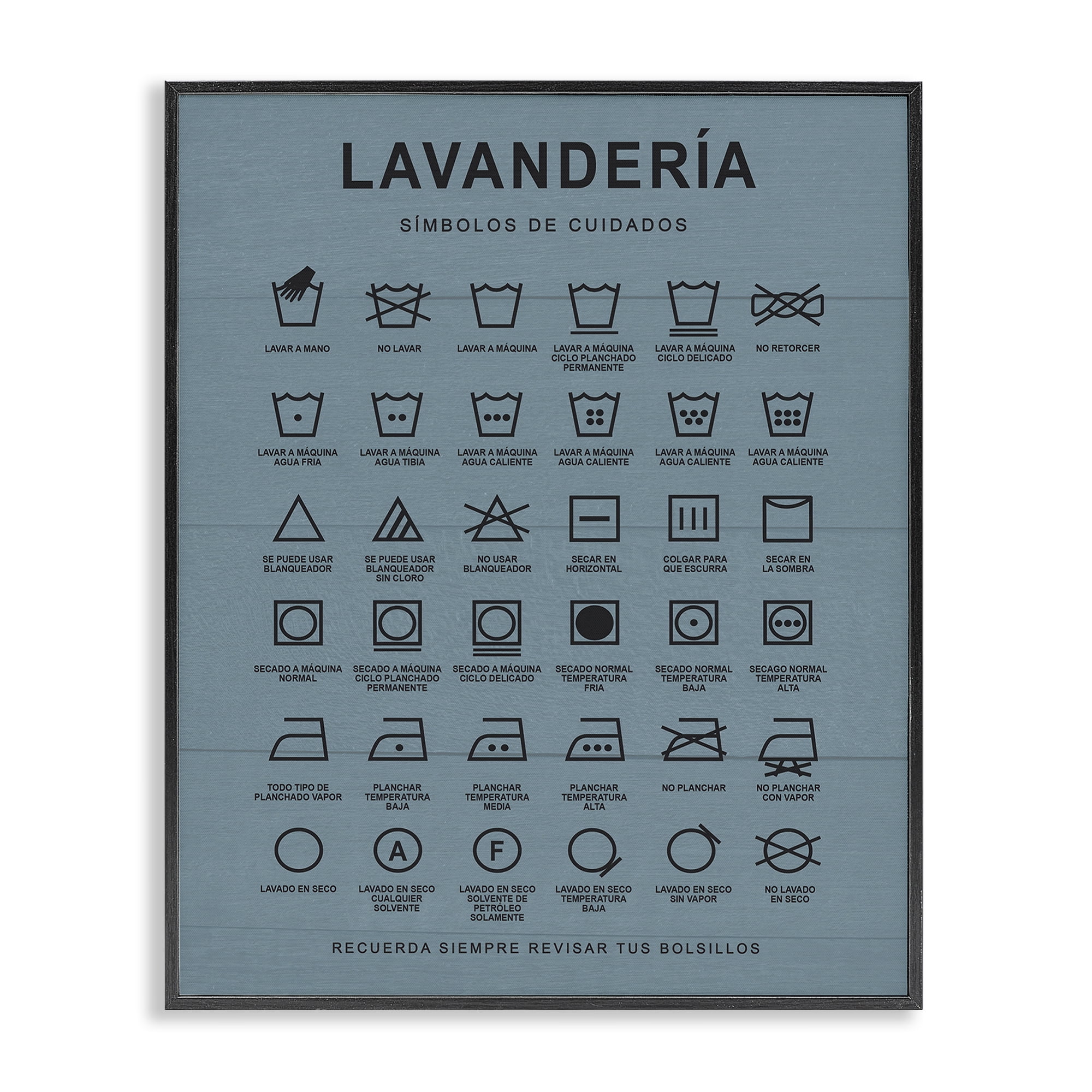 Stupell Industries Guía de Lavado de Ropa, Azul Bath & Laundry Painting Black Framed Art Print Wall Art, 24 x 30