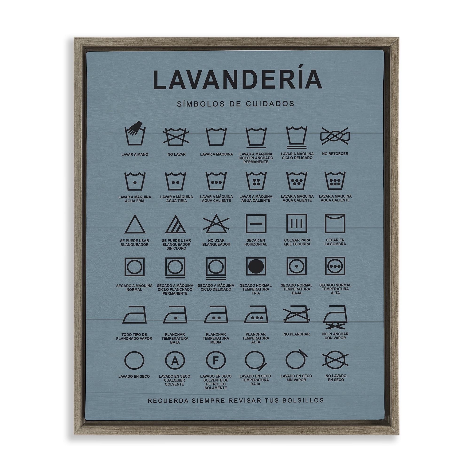Stupell Industries Guía de Lavado de Ropa, Azul Bath & Laundry Painting Brown Floater Framed Art Print Wall Art, 17 x 21