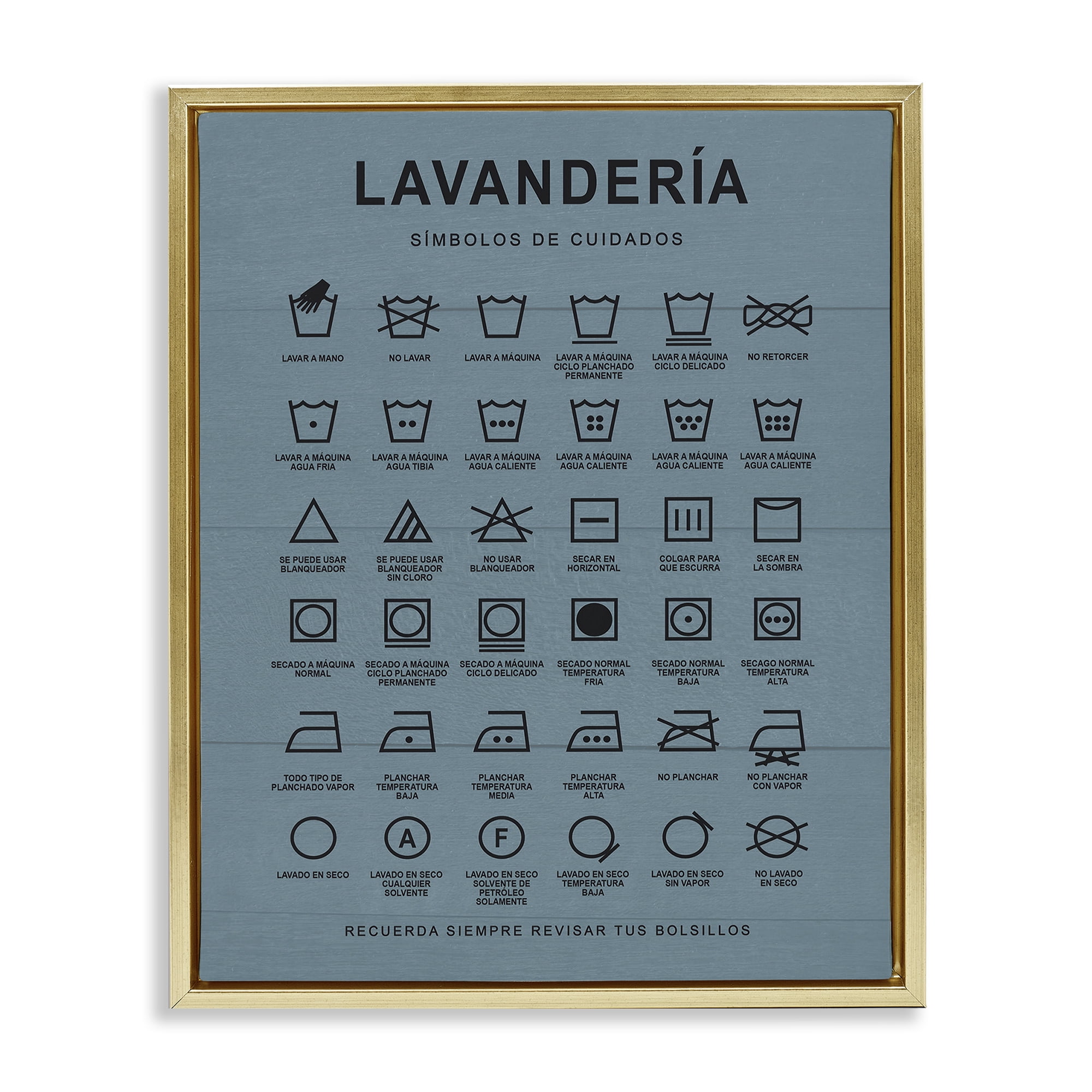 Stupell Industries Guía de Lavado de Ropa, Azul Bath & Laundry Painting Gold Floater Framed Art Print Wall Art, 25 x 31