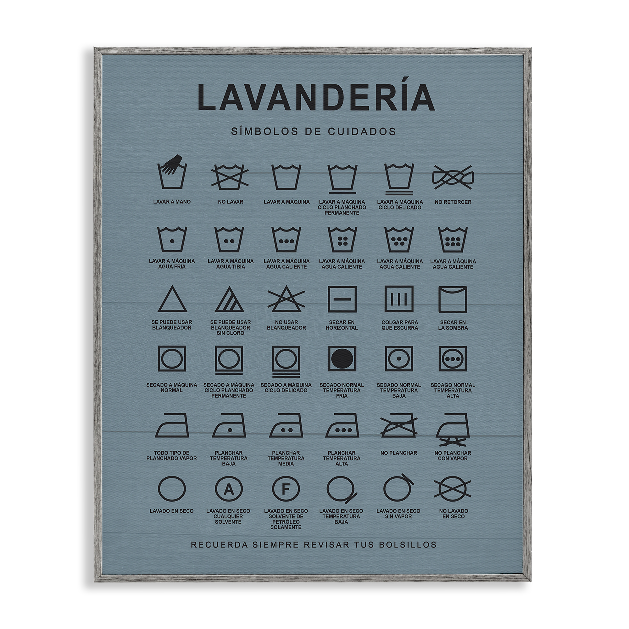 Stupell Industries Guía de Lavado de Ropa, Azul Bath & Laundry Painting Gray Framed Art Print Wall Art, 11 x 14