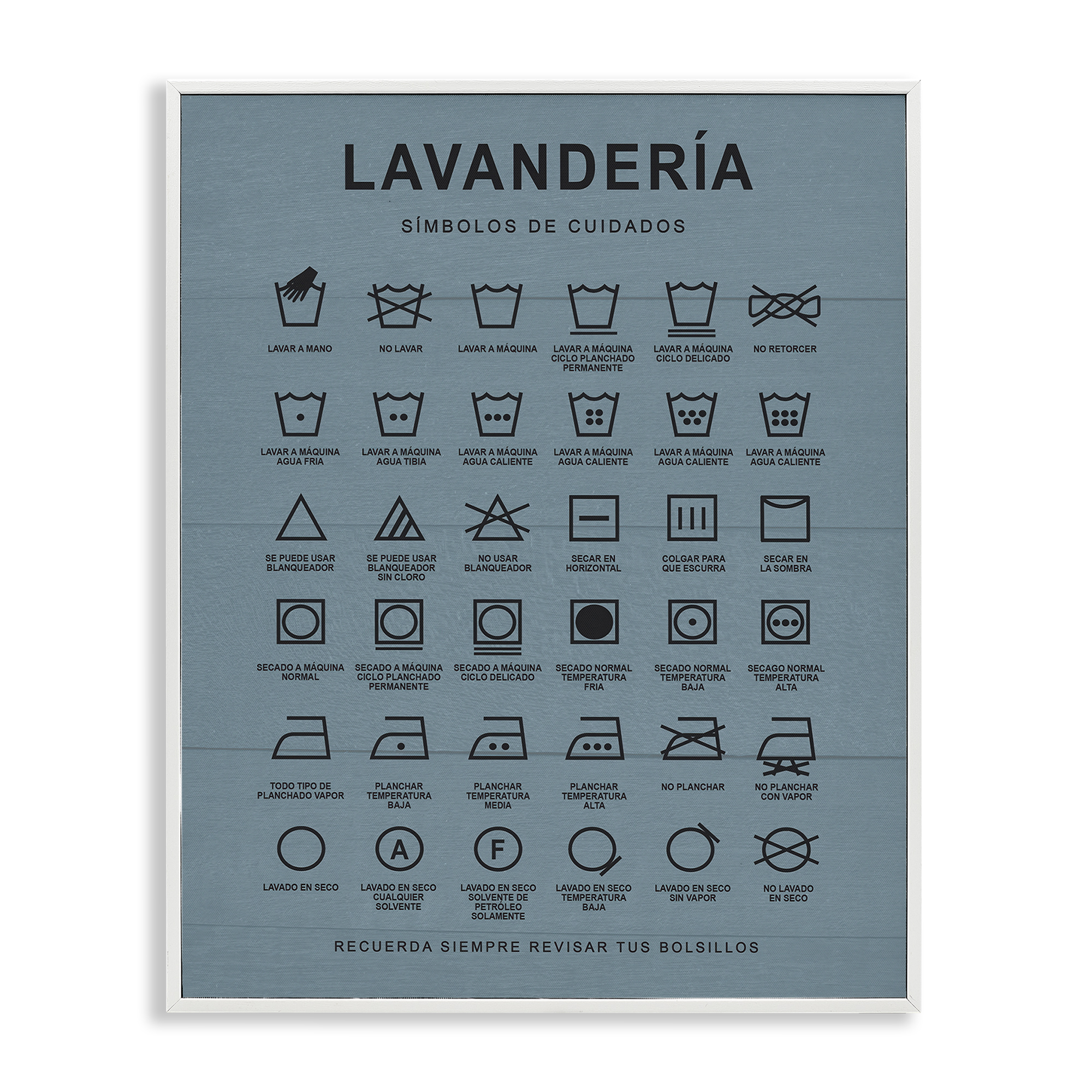 Stupell Industries Guía de Lavado de Ropa, Azul Bath & Laundry Painting White Framed Art Print Wall Art, 11 x 14