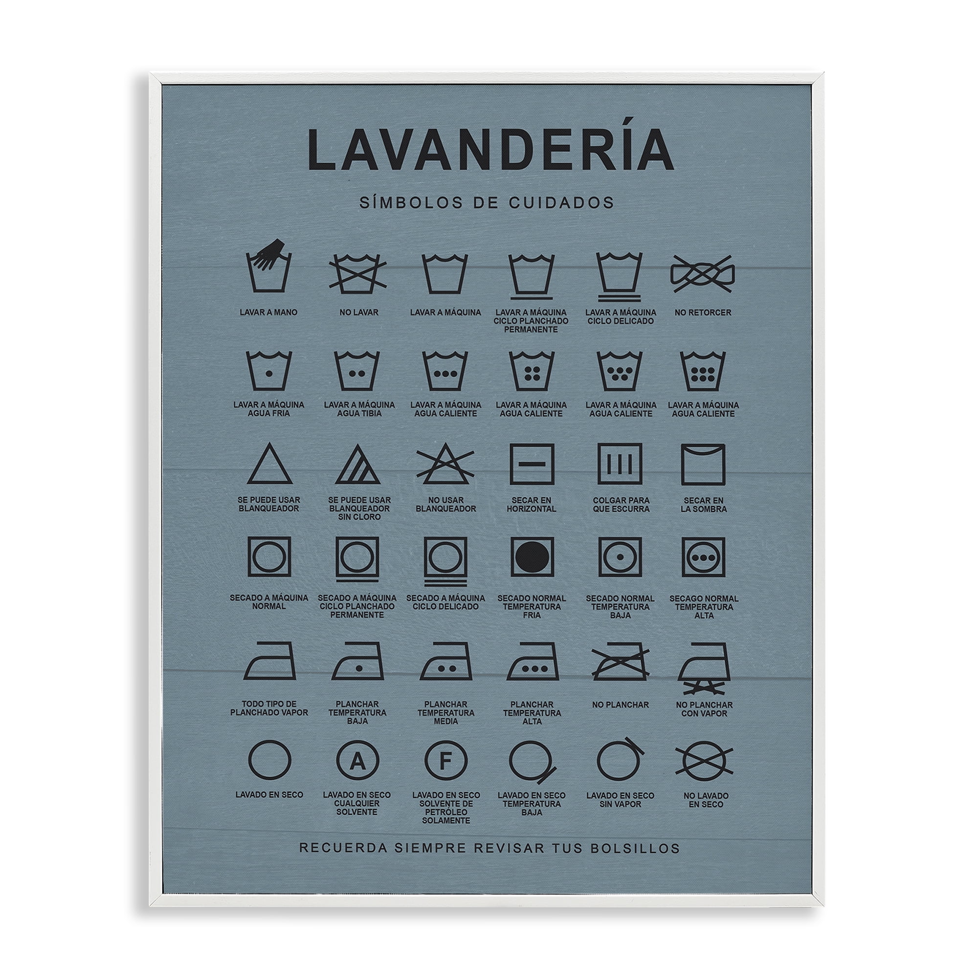 Stupell Industries Guía de Lavado de Ropa, Azul Bath & Laundry Painting White Framed Art Print Wall Art, 24 x 30