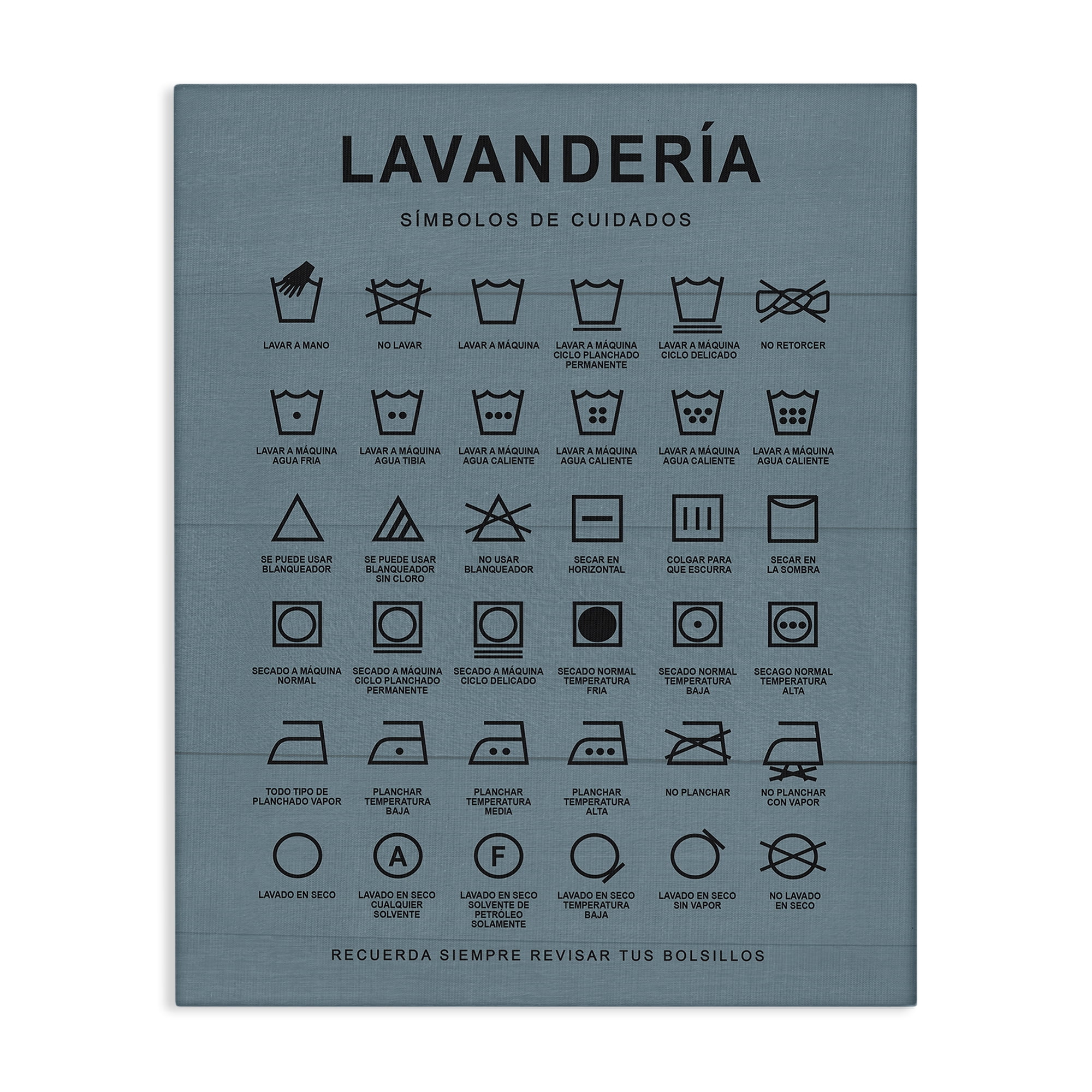 Stupell Industries Guía de Lavado de Ropa, Azul Bath & Laundry Painting Wrapped Canvas Art Print Wall Art, 24 x 30