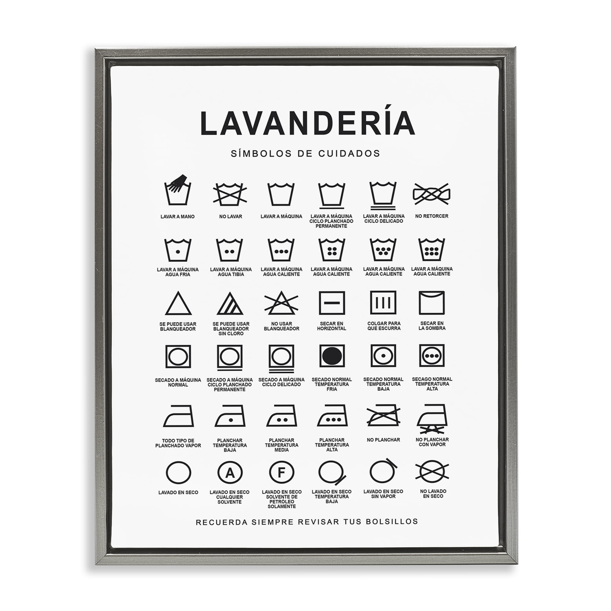 Stupell Industries Guía de Lavado de Ropa Bath & Laundry Painting Gray Floater Framed Art Print Wall Art, 17 x 21
