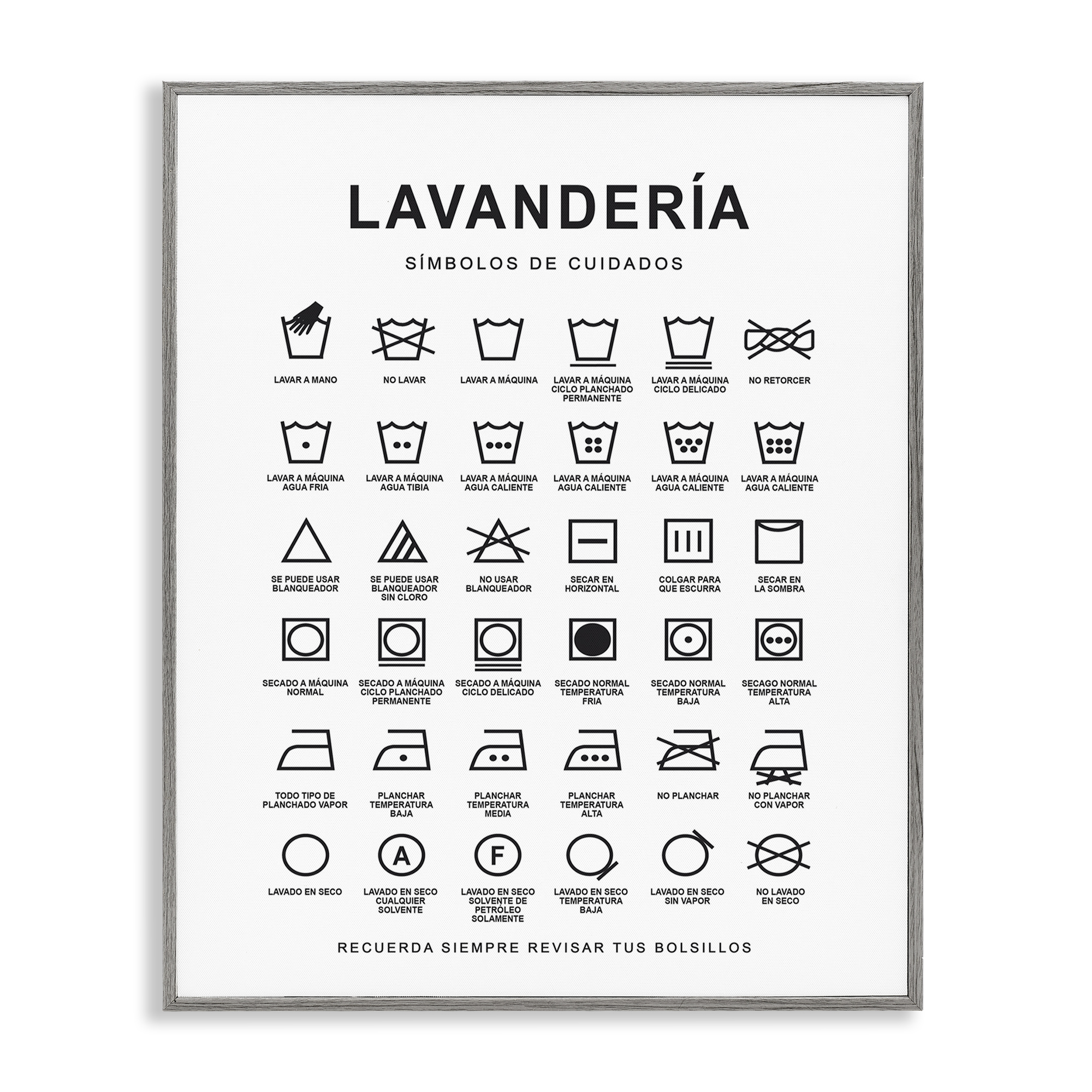 Stupell Industries Guía de Lavado de Ropa Bath & Laundry Painting Gray Framed Art Print Wall Art, 24 x 30