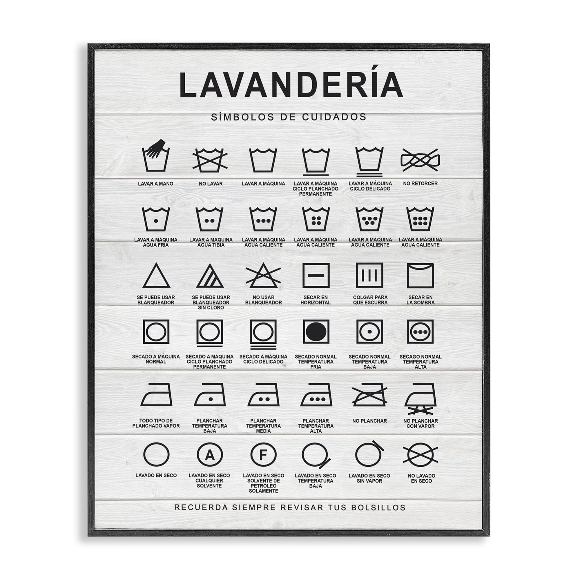 Stupell Industries Guía de Lavado de Ropa, Blanco Bath & Laundry Painting Black Framed Art Print Wall Art, 24 x 30