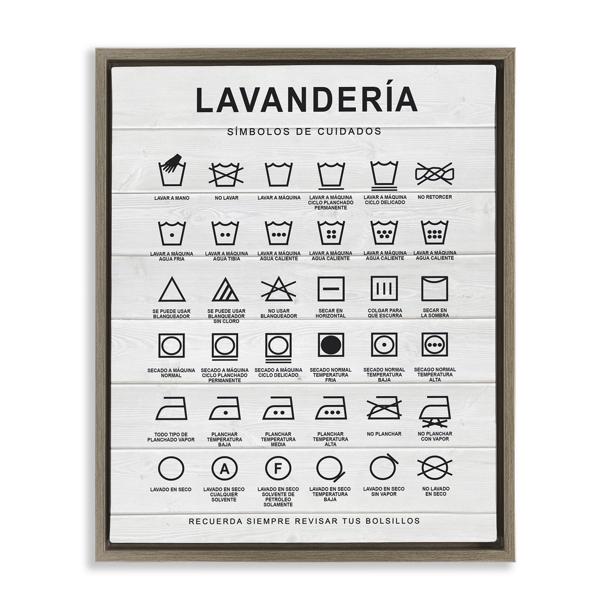 Stupell Industries Guía de Lavado de Ropa, Blanco Bath & Laundry Painting Brown Floater Framed Art Print Wall Art, 17 x 21