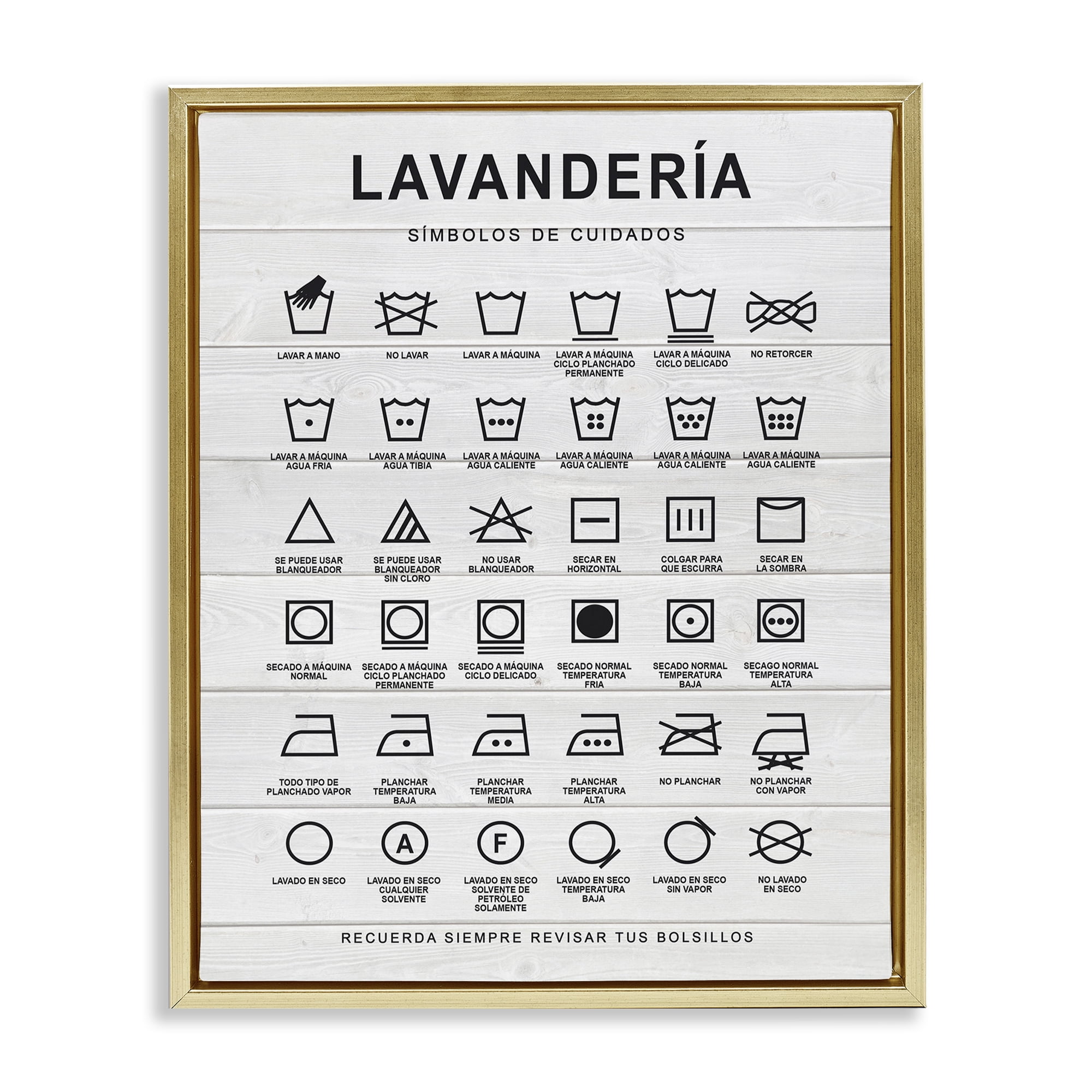 Stupell Industries Guía de Lavado de Ropa, Blanco Bath & Laundry Painting Gold Floater Framed Art Print Wall Art, 25 x 31