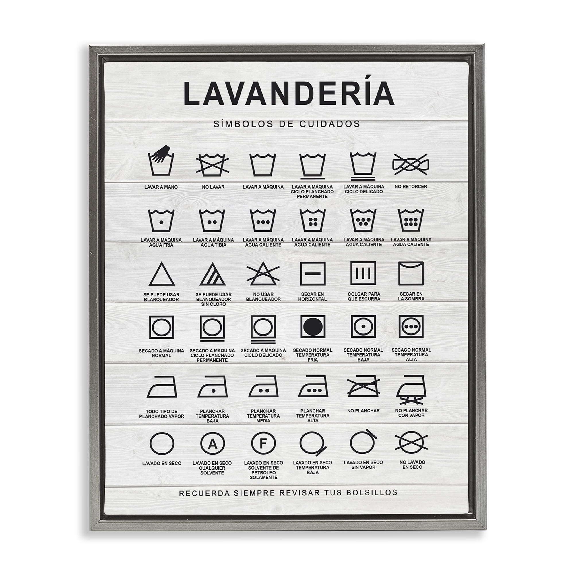 Stupell Industries Guía de Lavado de Ropa, Blanco Bath & Laundry Painting Gray Floater Framed Art Print Wall Art, 25 x 31
