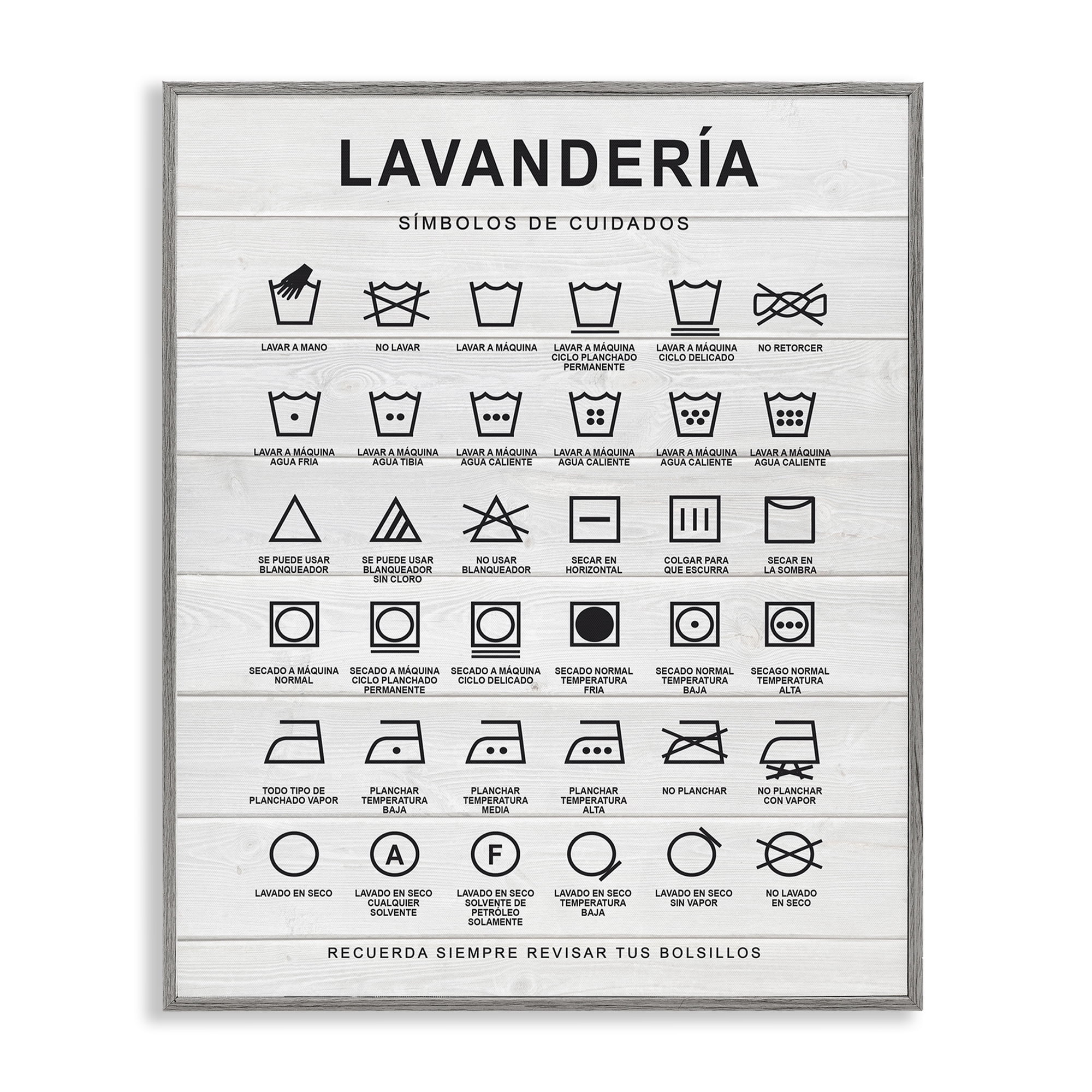 Stupell Industries Guía de Lavado de Ropa, Blanco Bath & Laundry Painting Gray Framed Art Print Wall Art, 16 x 20