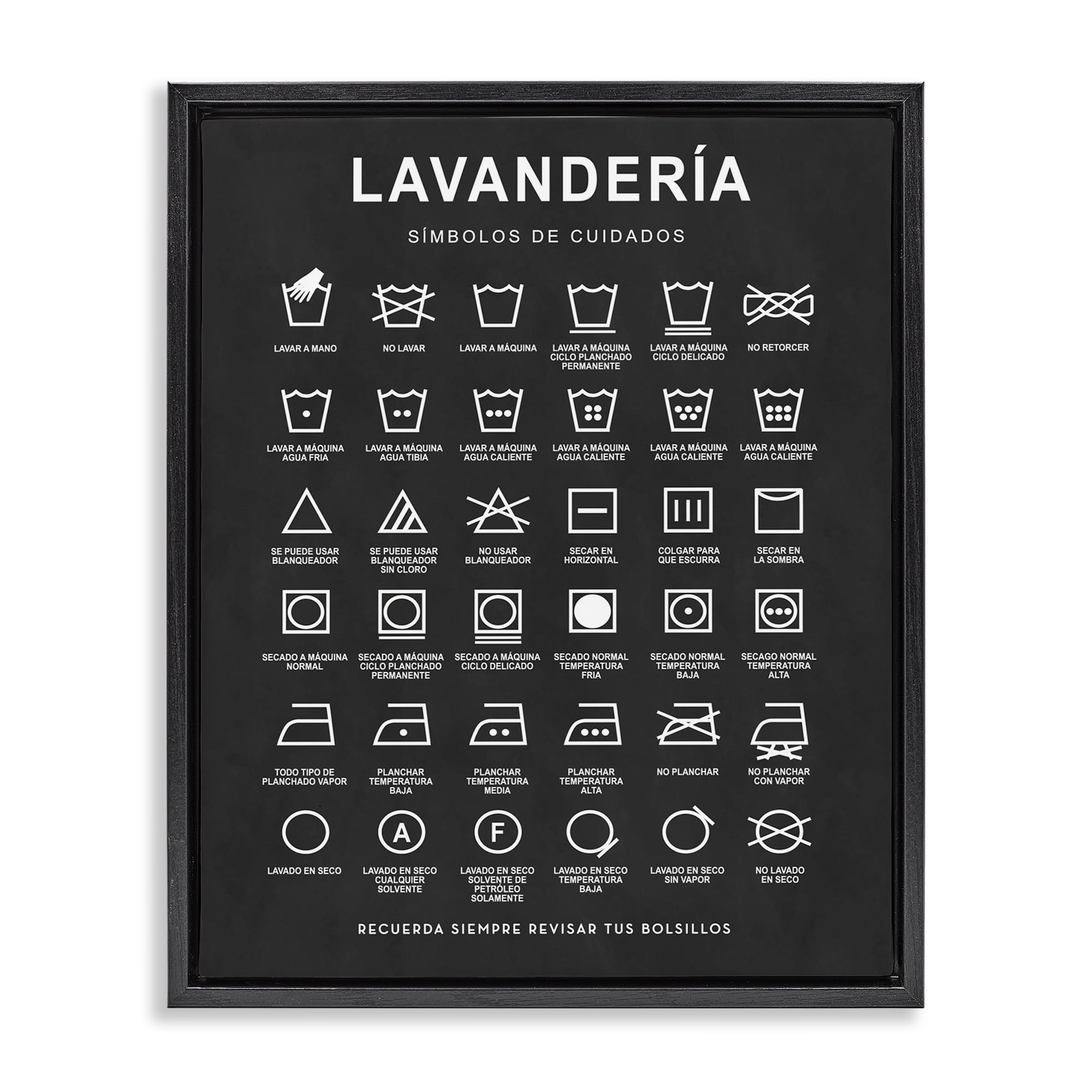 Stupell Industries Guía de Lavado de Ropa, Negro Bath & Laundry Painting Black Floater Framed Art Print Wall Art, 25 x 31