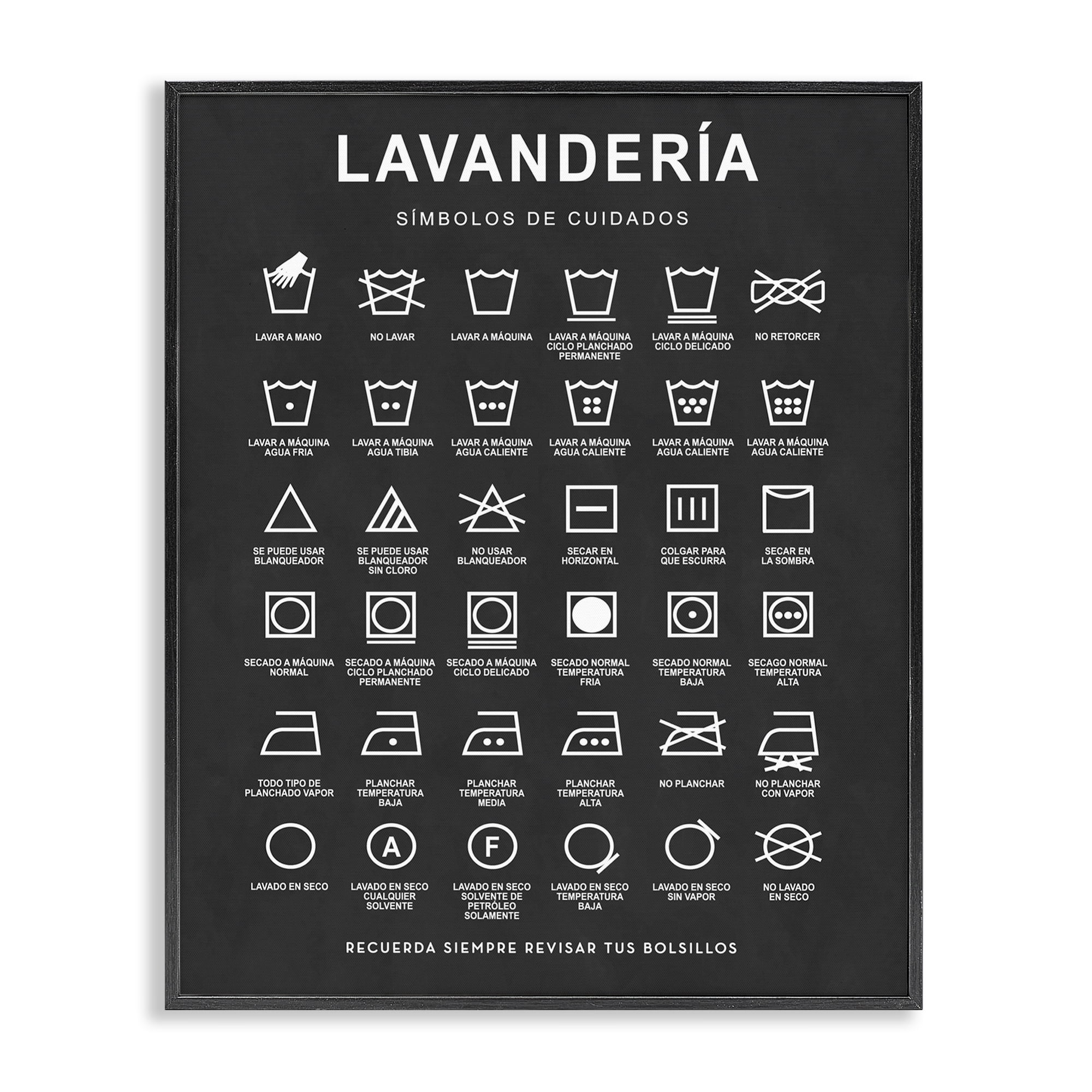 Stupell Industries Guía de Lavado de Ropa, Negro Bath & Laundry Painting Black Framed Art Print Wall Art, 16 x 20