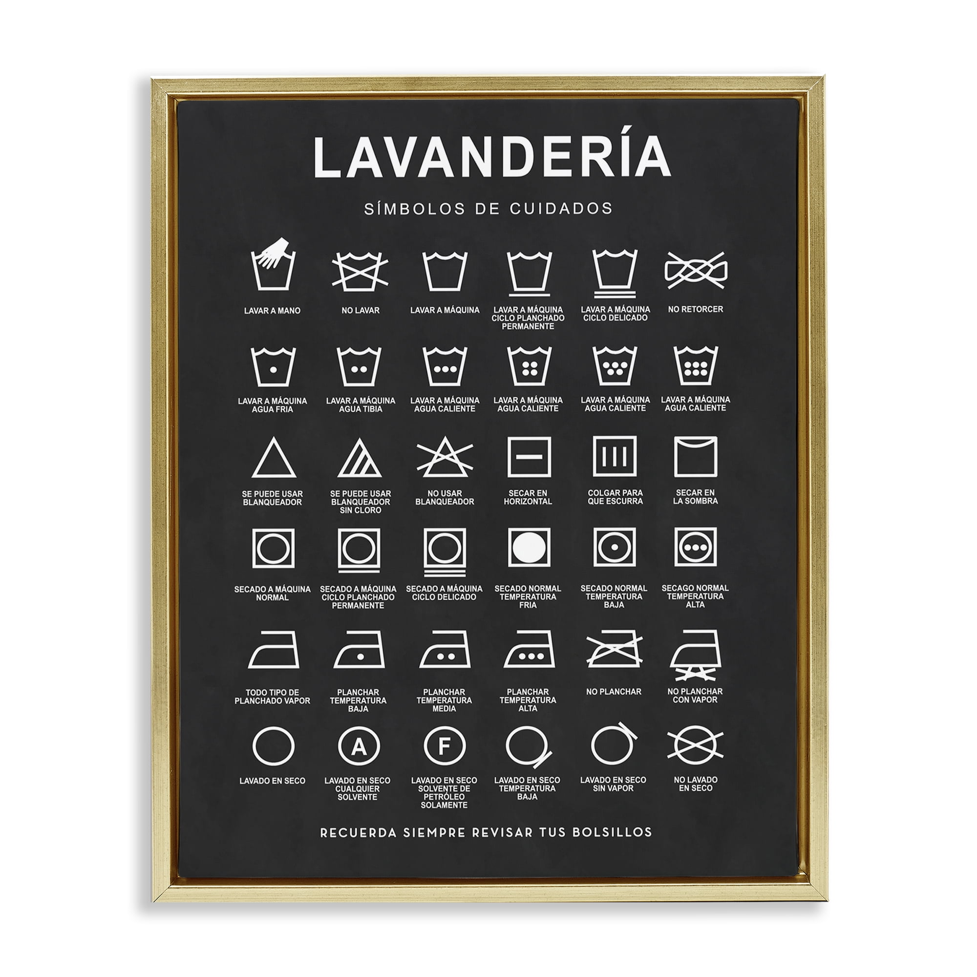 Stupell Industries Guía de Lavado de Ropa, Negro Bath & Laundry Painting Gold Floater Framed Art Print Wall Art, 25 x 31