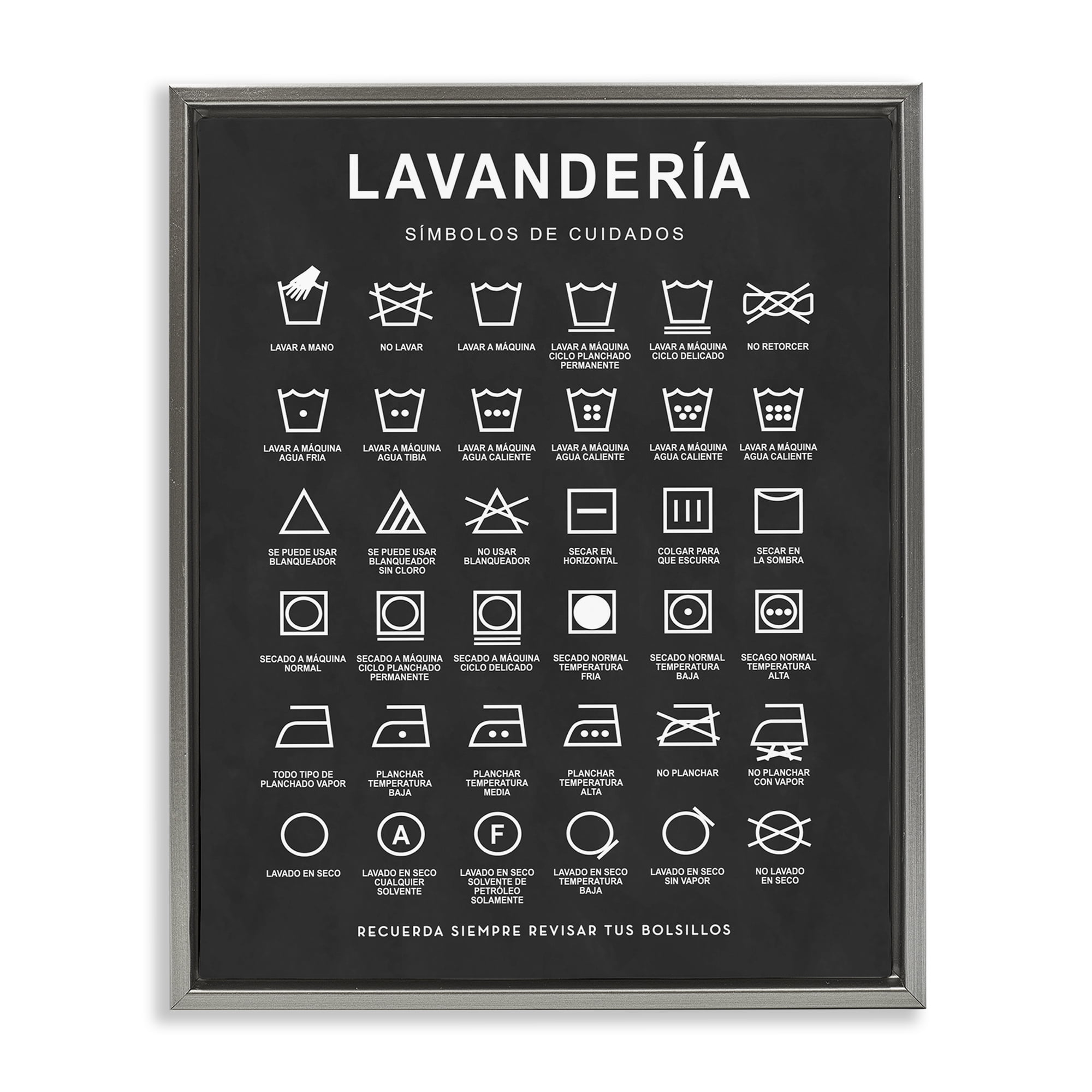 Stupell Industries Guía de Lavado de Ropa, Negro Bath & Laundry Painting Gray Floater Framed Art Print Wall Art, 25 x 31