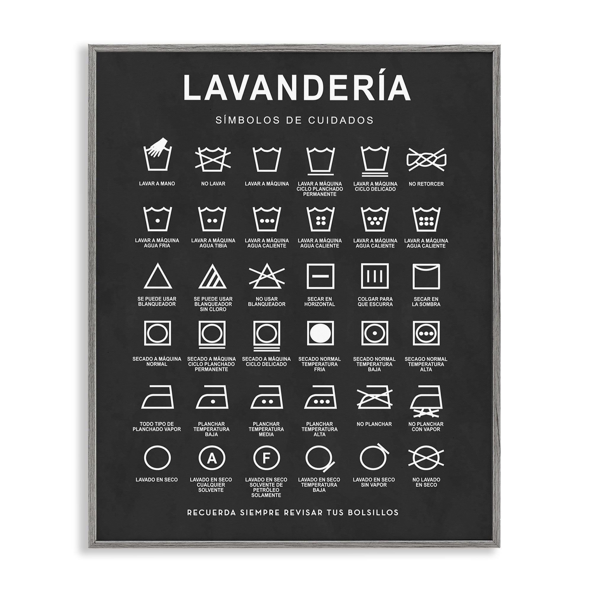 Stupell Industries Guía de Lavado de Ropa, Negro Bath & Laundry Painting Gray Framed Art Print Wall Art, 24 x 30