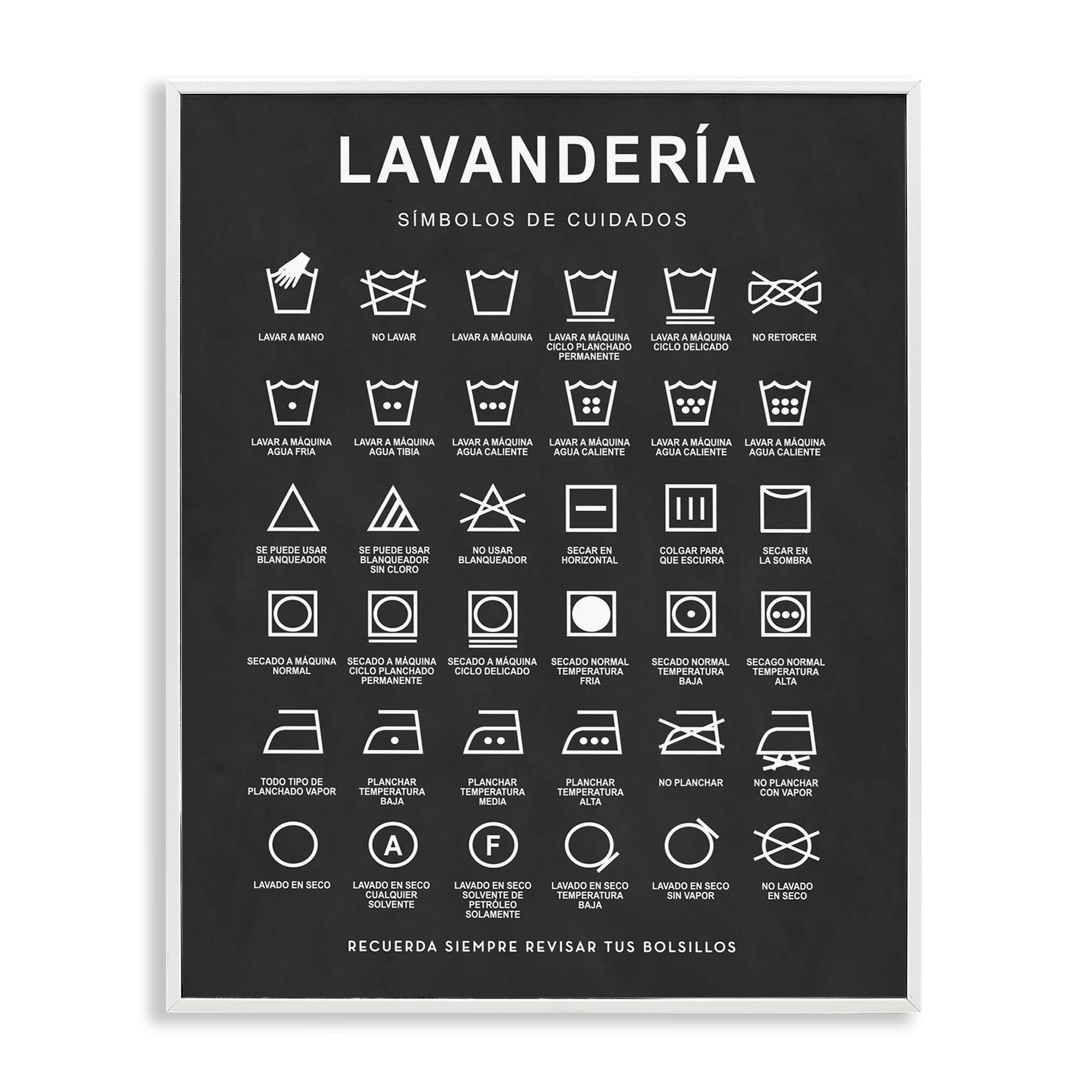 Stupell Industries Guía de Lavado de Ropa, Negro Bath & Laundry Painting White Framed Art Print Wall Art, 11 x 14