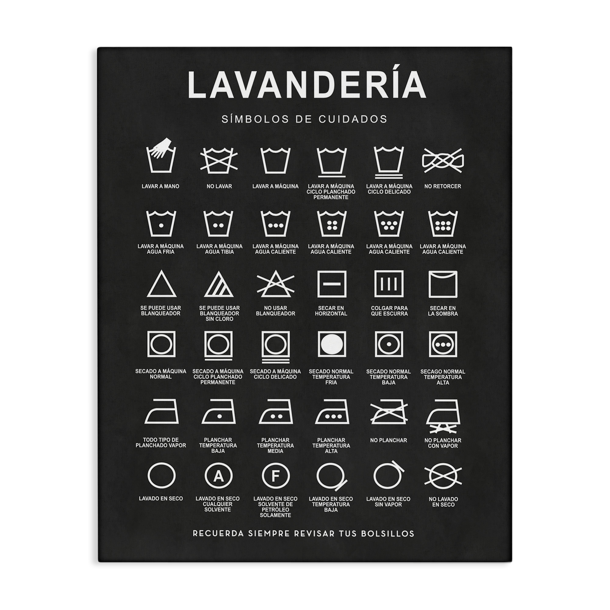 Stupell Industries Guía de Lavado de Ropa, Negro Bath & Laundry Painting Wrapped Canvas Art Print Wall Art, 30 x 40
