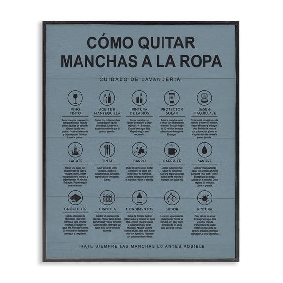Stupell Industries Guía de Limpieza de Manchas, Azul Bath & Laundry Painting Black Framed Art Print Wall Art, 24 x 30