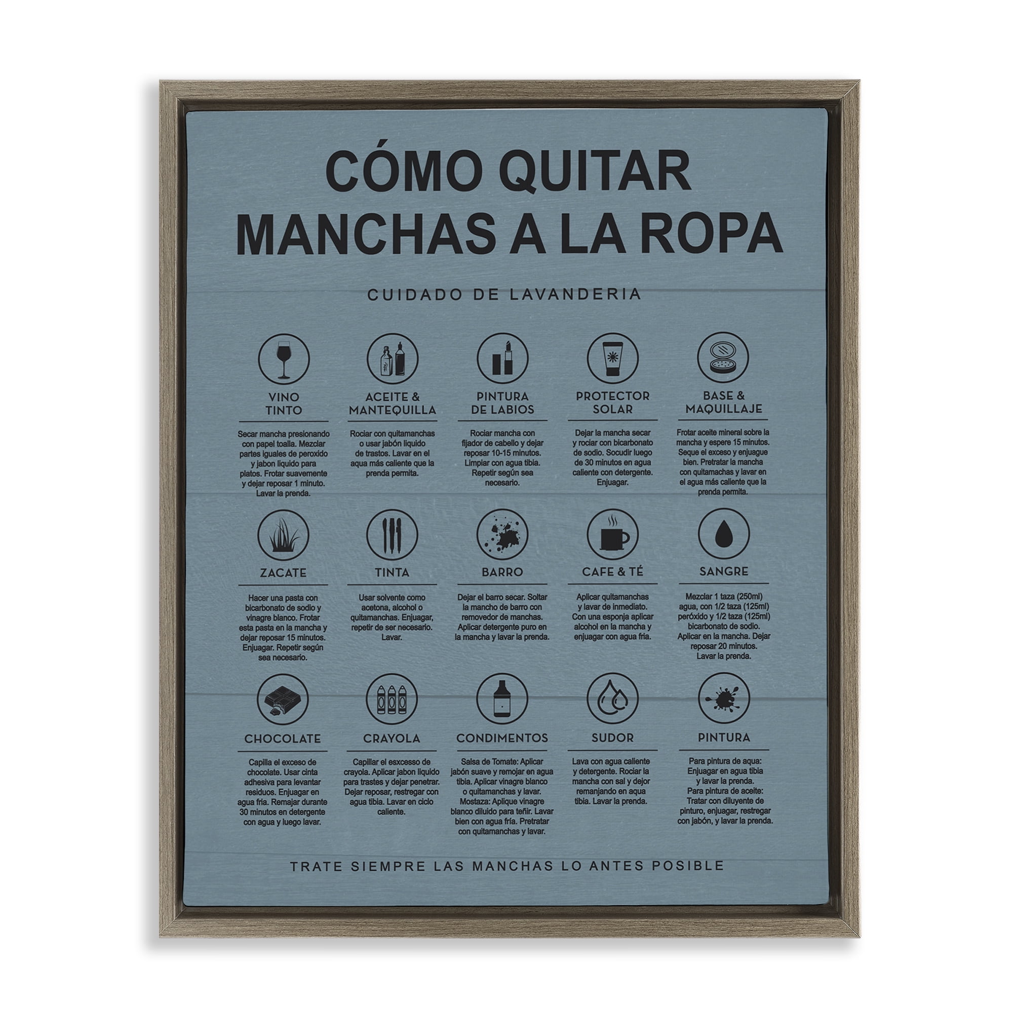 Stupell Industries Guía de Limpieza de Manchas, Azul Bath & Laundry Painting Brown Floater Framed Art Print Wall Art, 17 x 21
