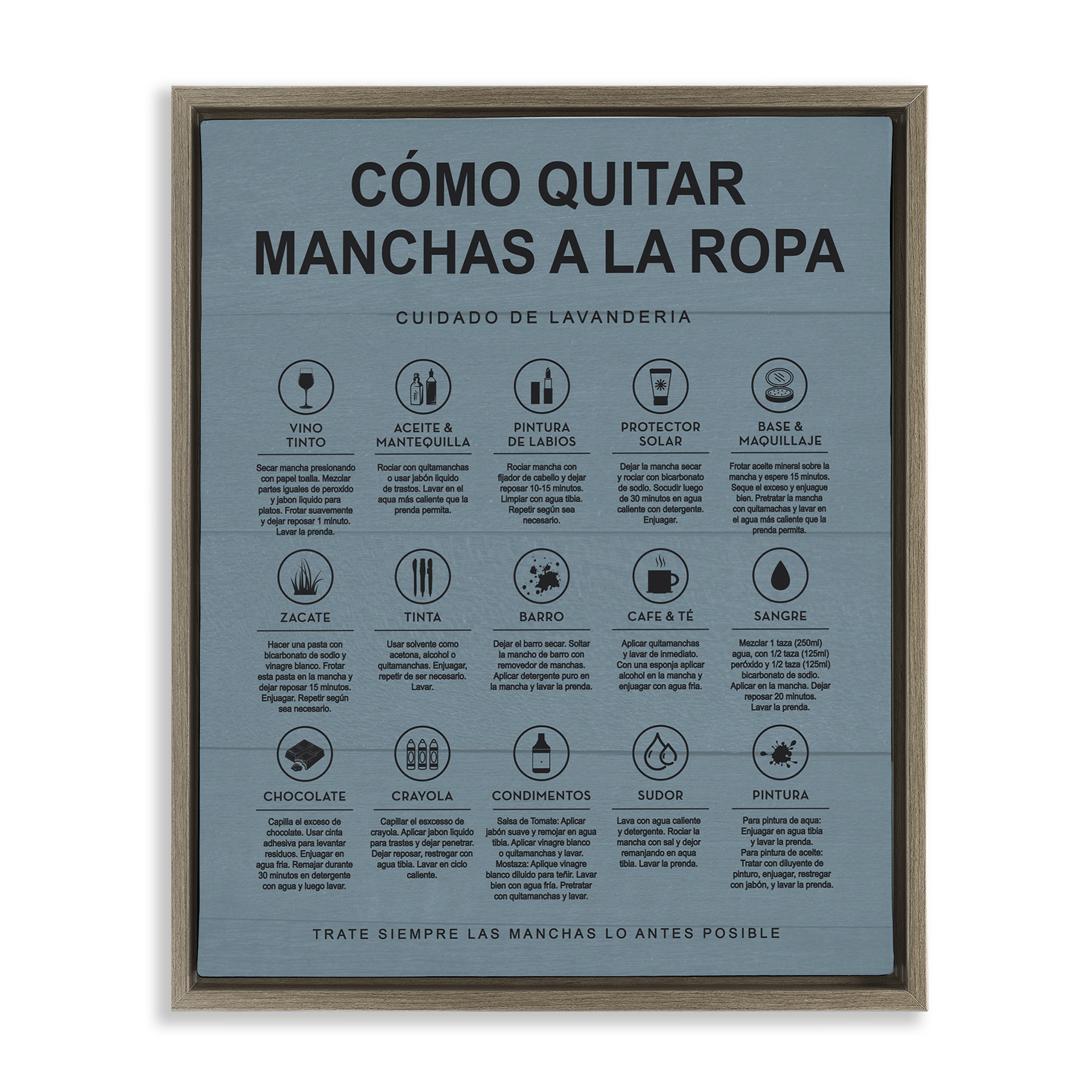 Stupell Industries Guía de Limpieza de Manchas, Azul Bath & Laundry Painting Brown Floater Framed Art Print Wall Art, 25 x 31