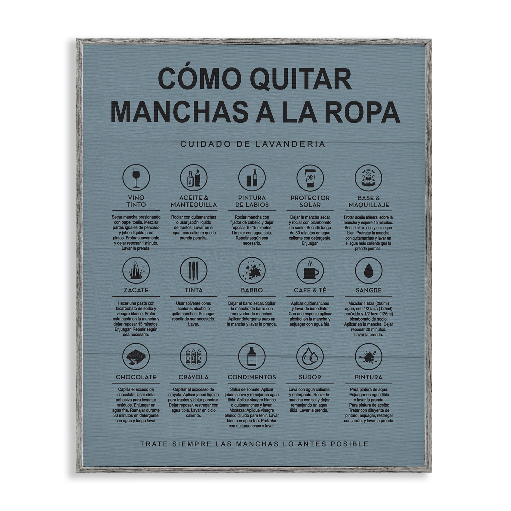Stupell Industries Guía de Limpieza de Manchas, Azul Bath & Laundry Painting Gray Framed Art Print Wall Art, 11 x 14