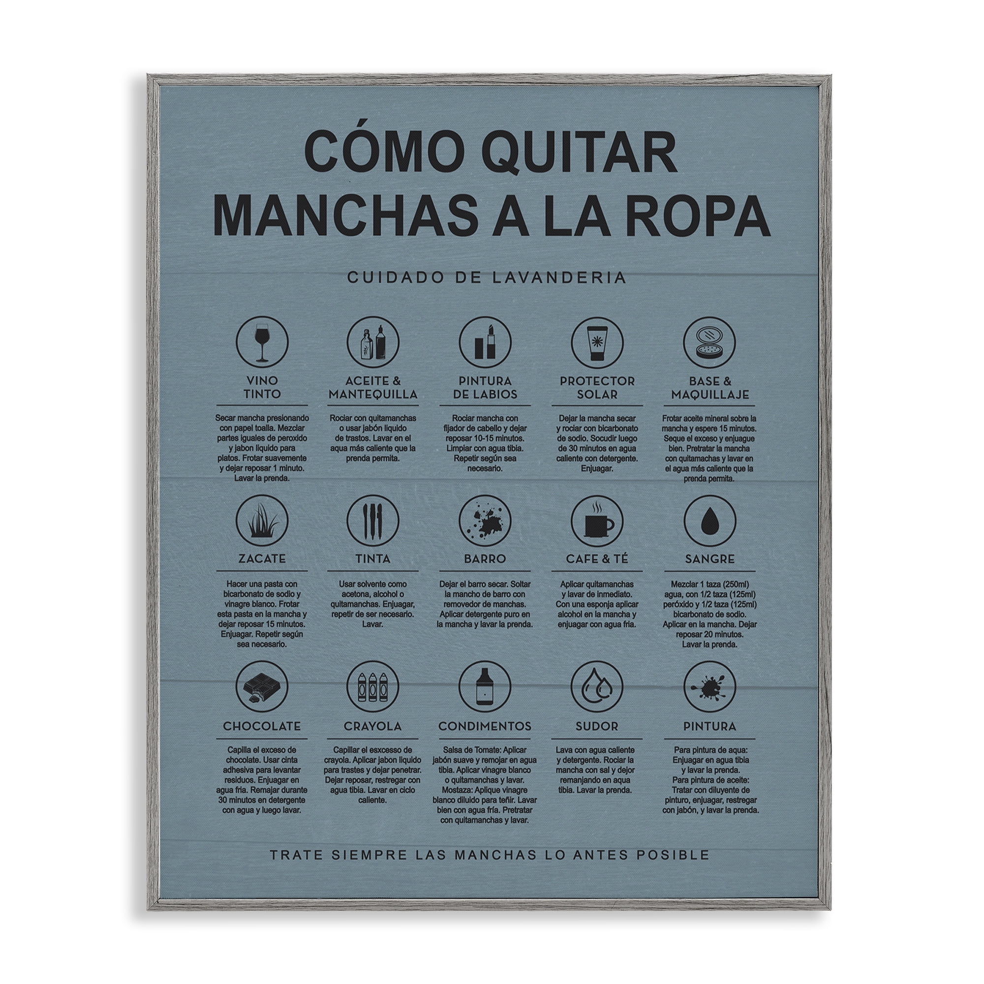 Stupell Industries Guía de Limpieza de Manchas, Azul Bath & Laundry Painting Gray Framed Art Print Wall Art, 24 x 30