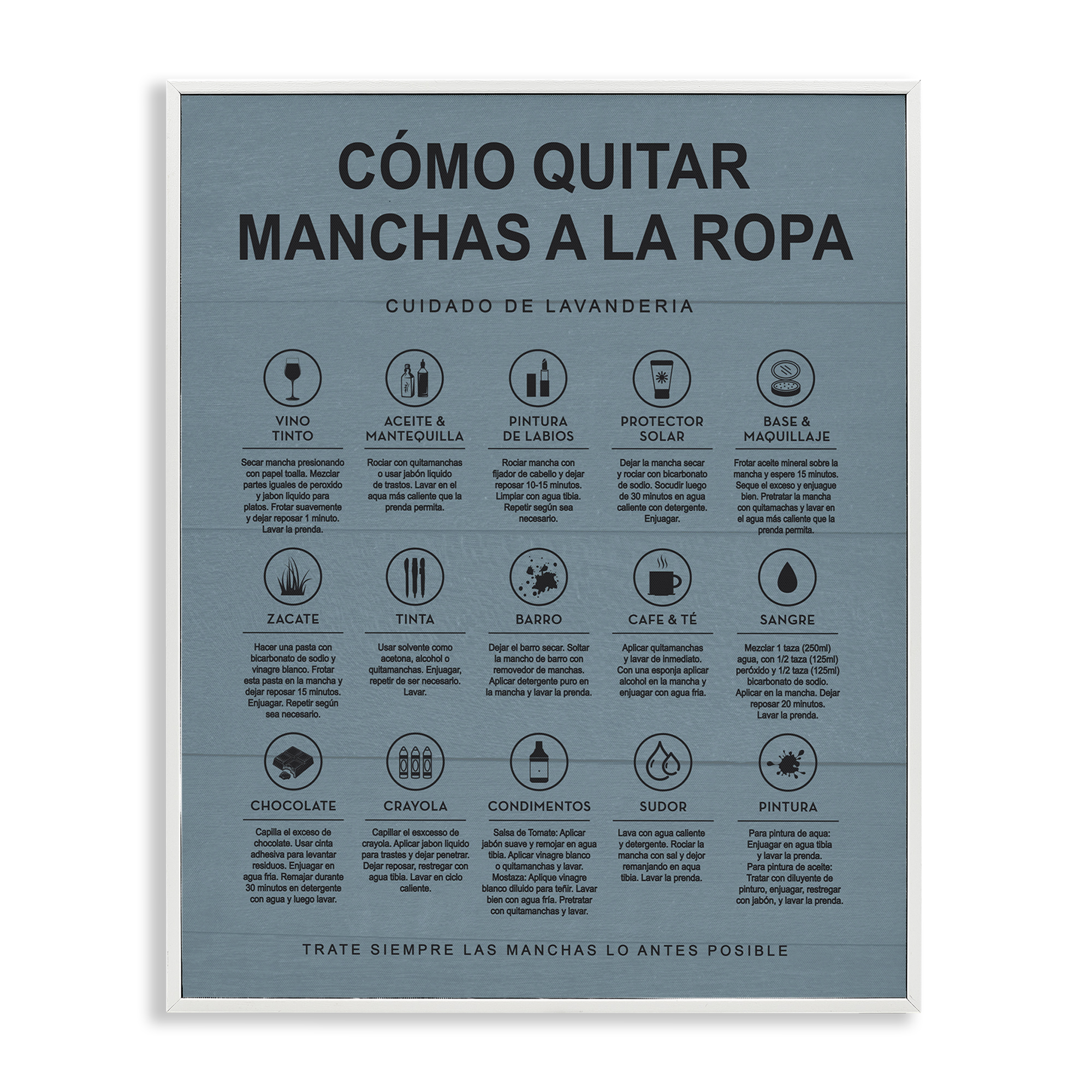 Stupell Industries Guía de Limpieza de Manchas, Azul Bath & Laundry Painting White Framed Art Print Wall Art, 24 x 30