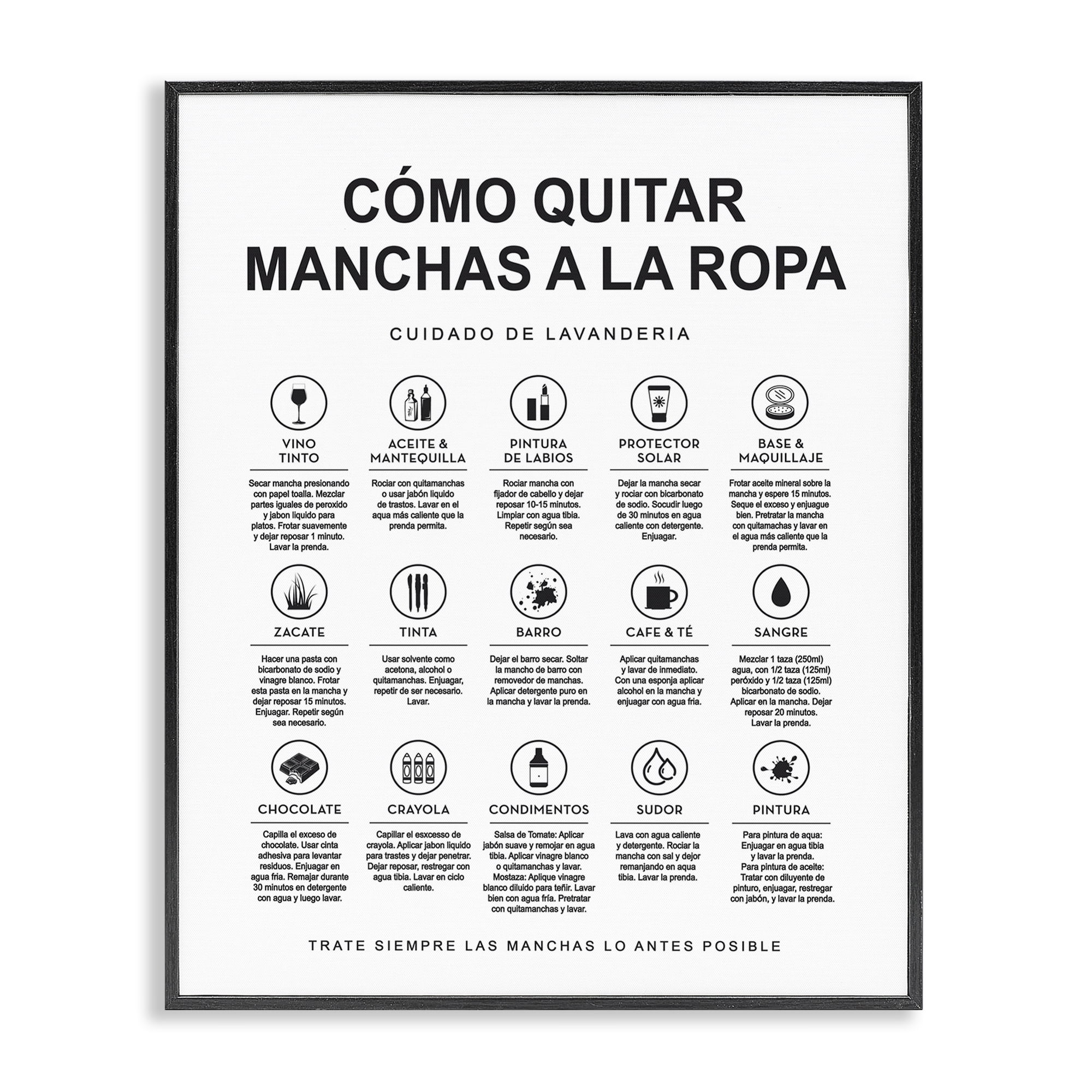 Stupell Industries Guía de Limpieza de Manchas Bath & Laundry Painting Black Framed Art Print Wall Art, 24 x 30