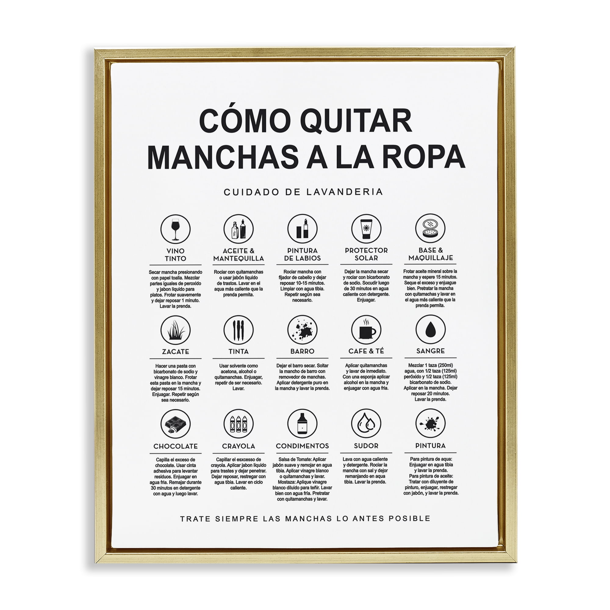 Stupell Industries Guía de Limpieza de Manchas Bath & Laundry Painting Gold Floater Framed Art Print Wall Art, 17 x 21