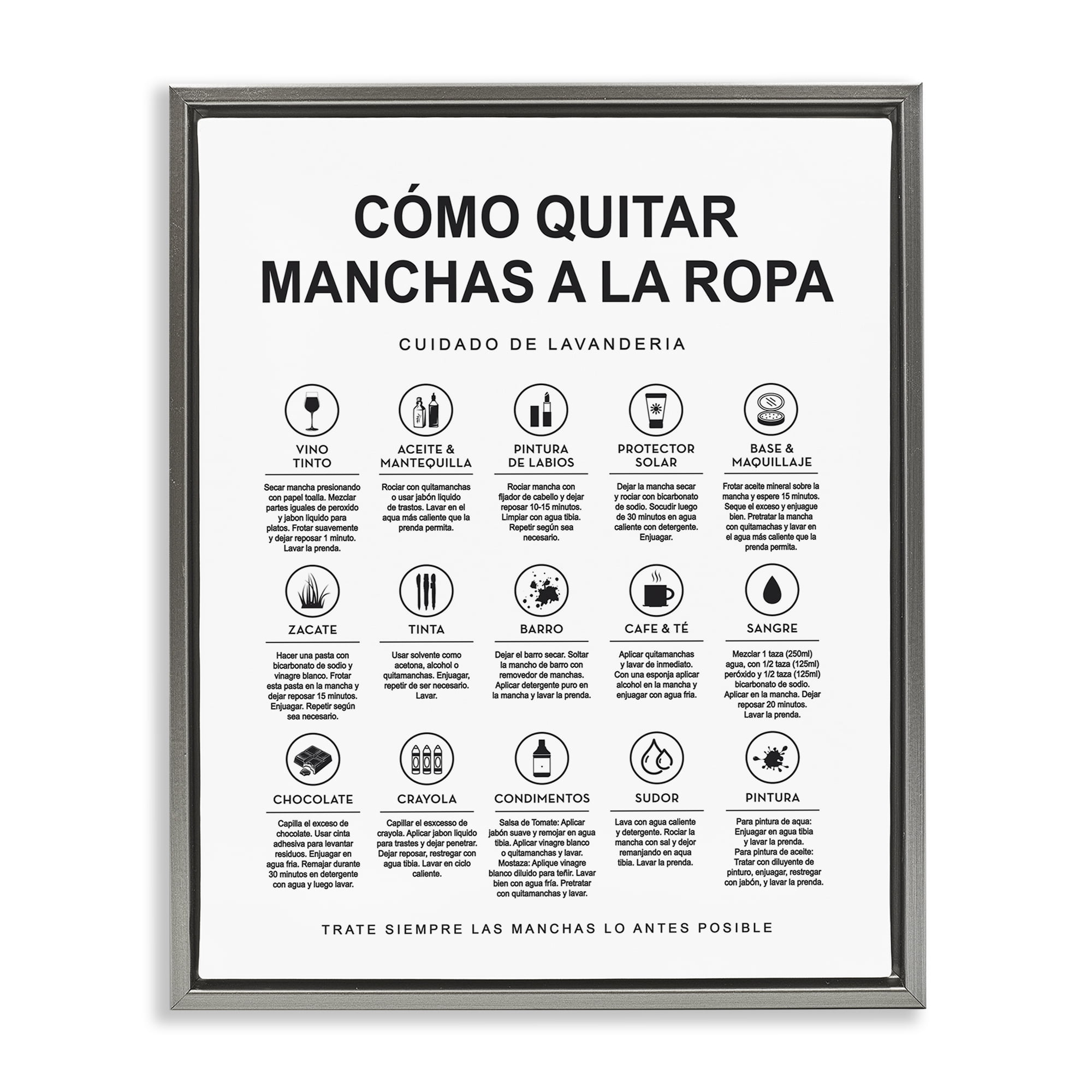 Stupell Industries Guía de Limpieza de Manchas Bath & Laundry Painting Gray Floater Framed Art Print Wall Art, 25 x 31