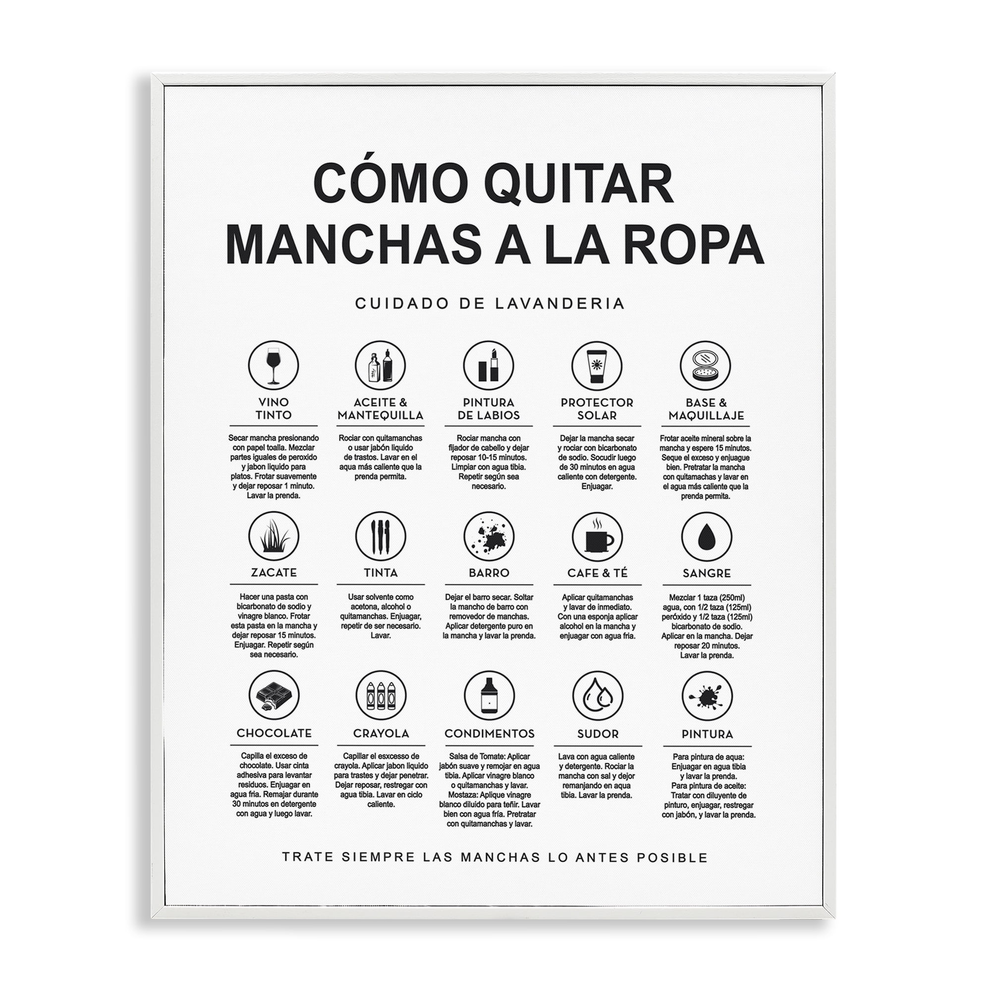 Stupell Industries Guía de Limpieza de Manchas Bath & Laundry Painting White Framed Art Print Wall Art, 24 x 30