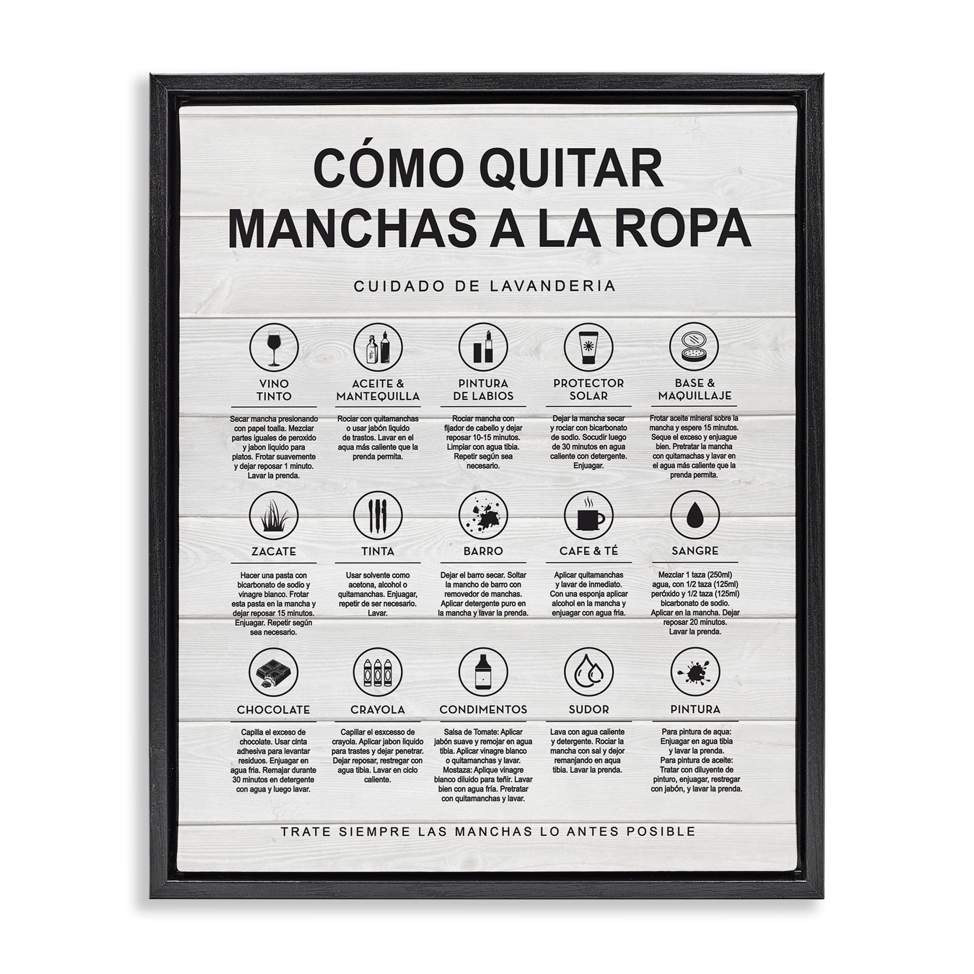 Stupell Industries Guía de Limpieza de Manchas, Blanco Bath & Laundry Painting Black Floater Framed Art Print Wall Art, 25 x 31