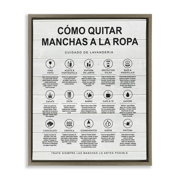 Stupell Industries Guía de Limpieza de Manchas, Blanco Bath & Laundry Painting Brown Floater Framed Art Print Wall Art, 17 x 21