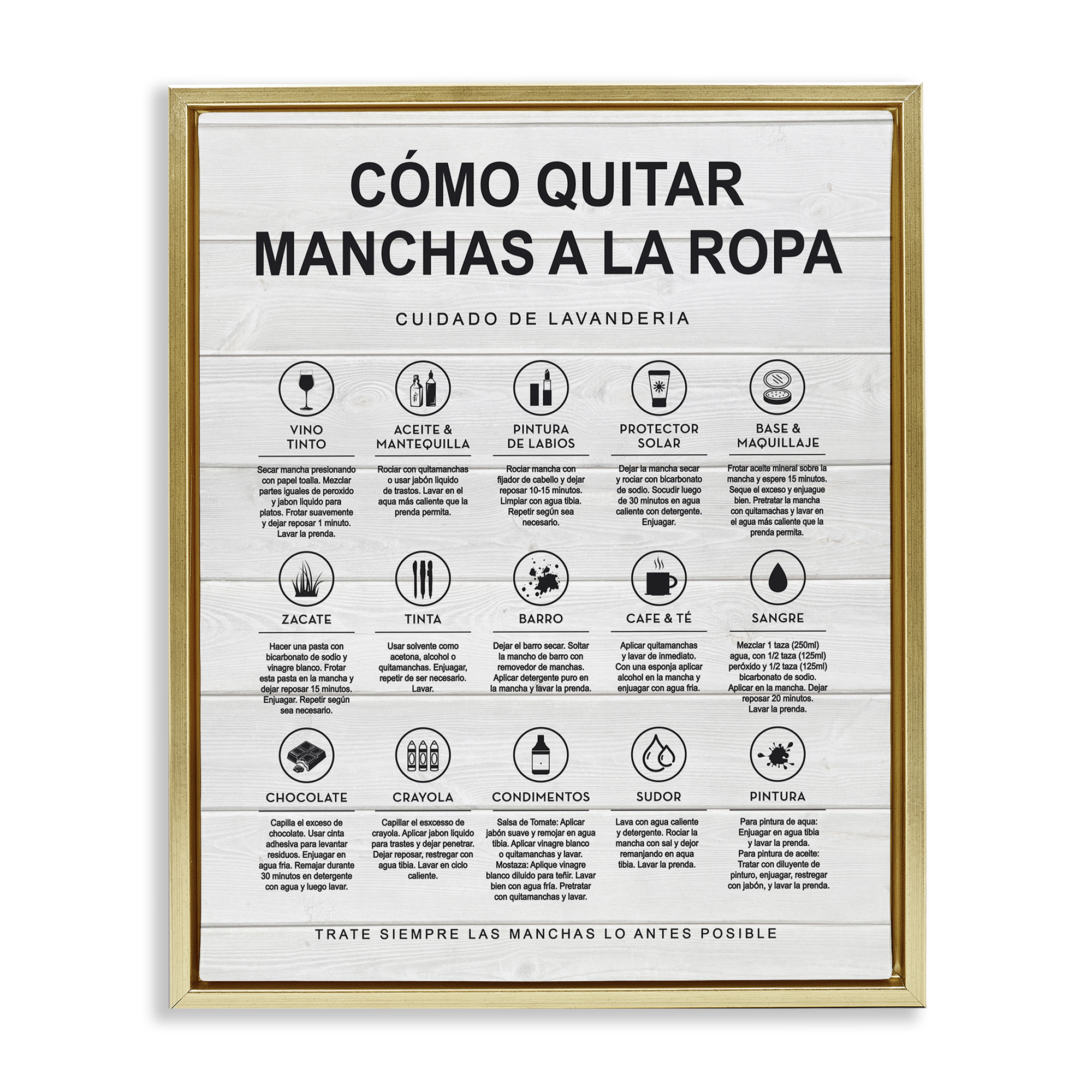 Stupell Industries Guía de Limpieza de Manchas, Blanco Bath & Laundry Painting Gold Floater Framed Art Print Wall Art, 17 x 21
