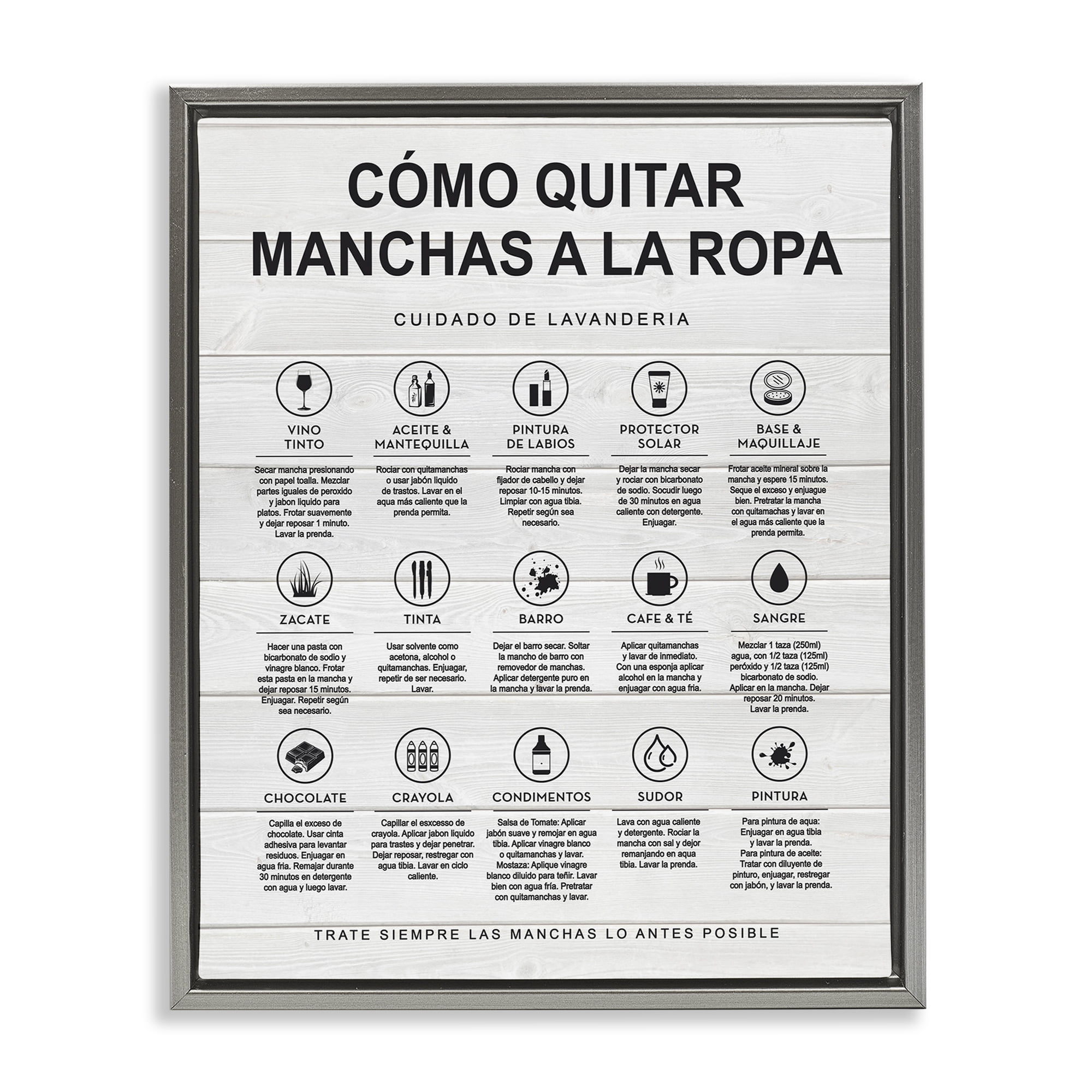 Stupell Industries Guía de Limpieza de Manchas, Blanco Bath & Laundry Painting Gray Floater Framed Art Print Wall Art, 25 x 31