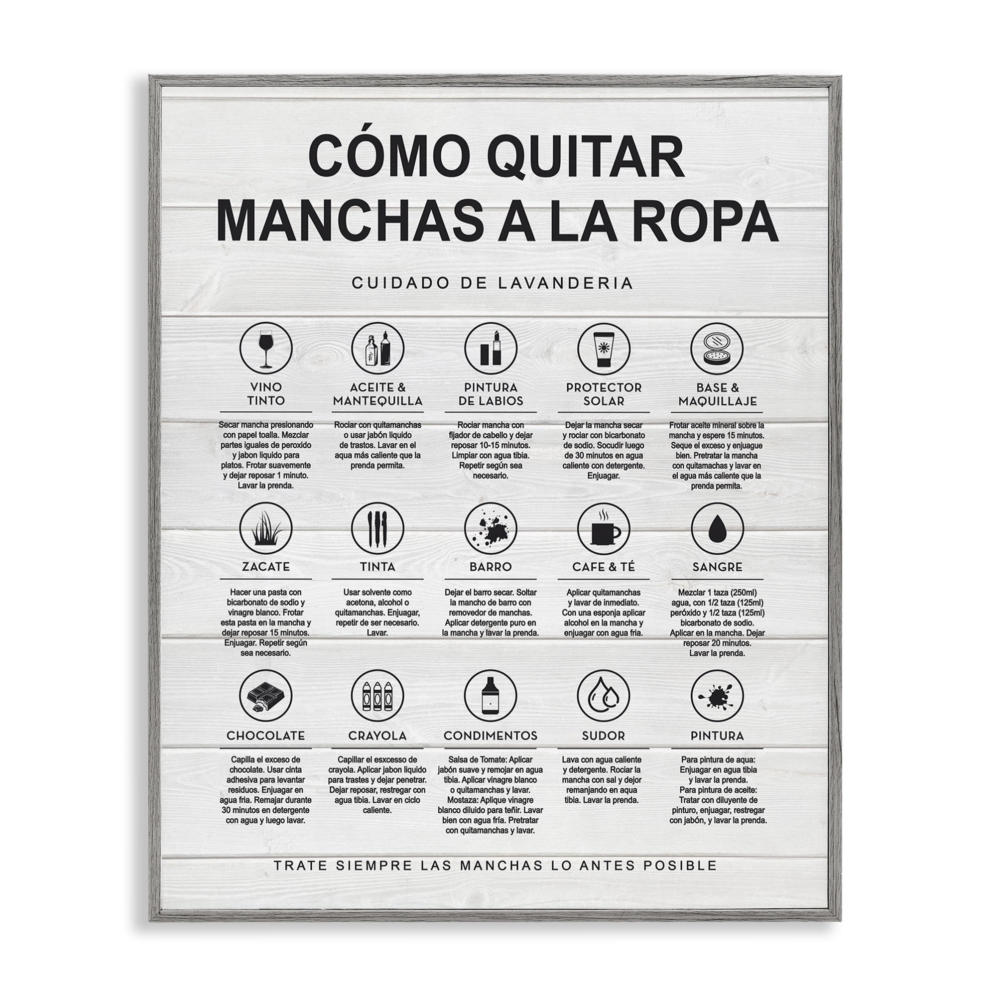 Stupell Industries Guía de Limpieza de Manchas, Blanco Bath & Laundry Painting Gray Framed Art Print Wall Art, 11 x 14