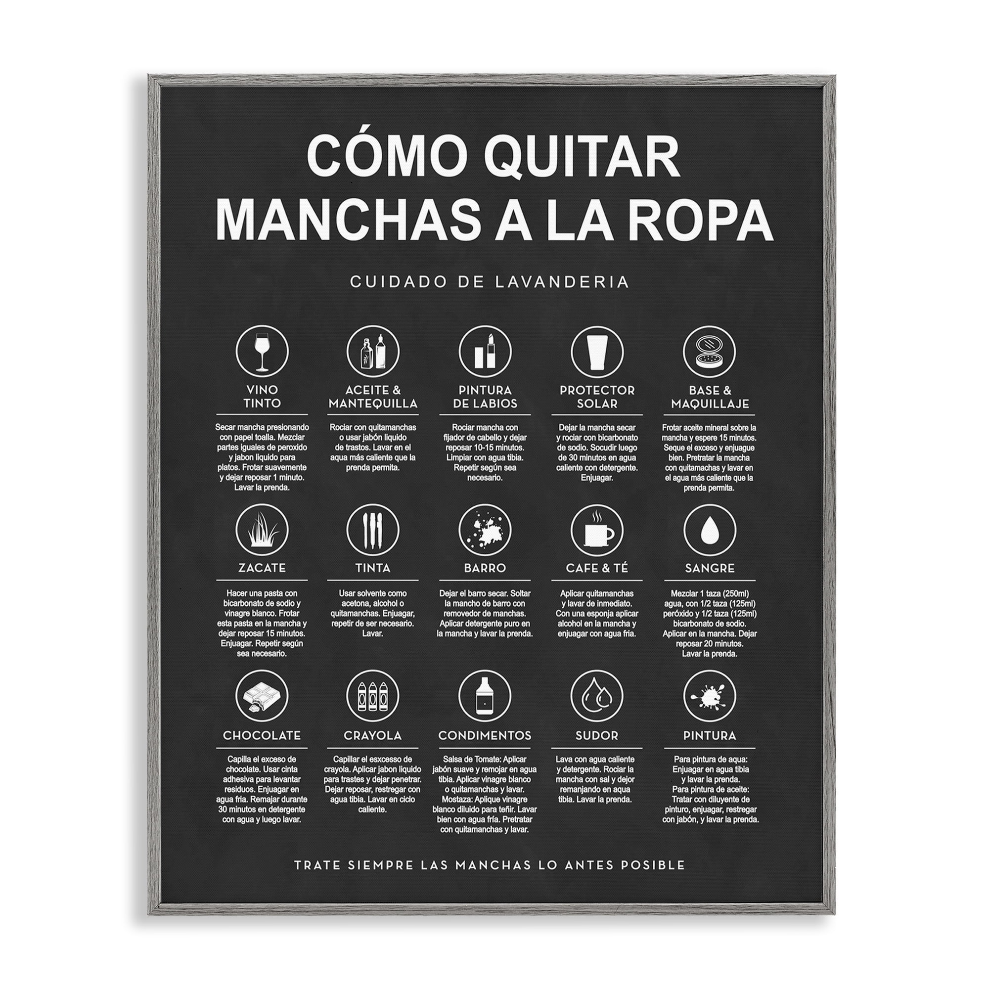 Stupell Industries Guía de Limpieza de Manchas, Negro Bath & Laundry Painting Gray Framed Art Print Wall Art, 11 x 14