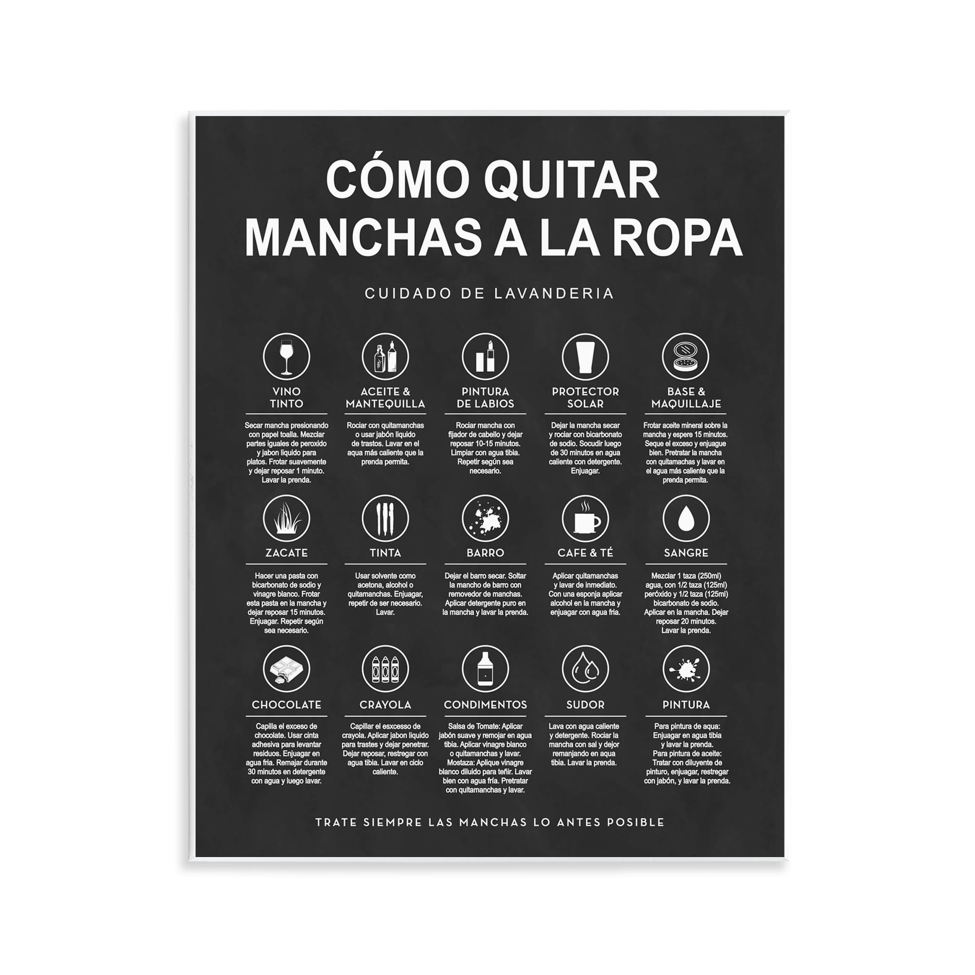 Stupell Industries Guía de Limpieza de Manchas, Negro Bath & Laundry Painting Unframed Art Print Wall Art, 11 x 14