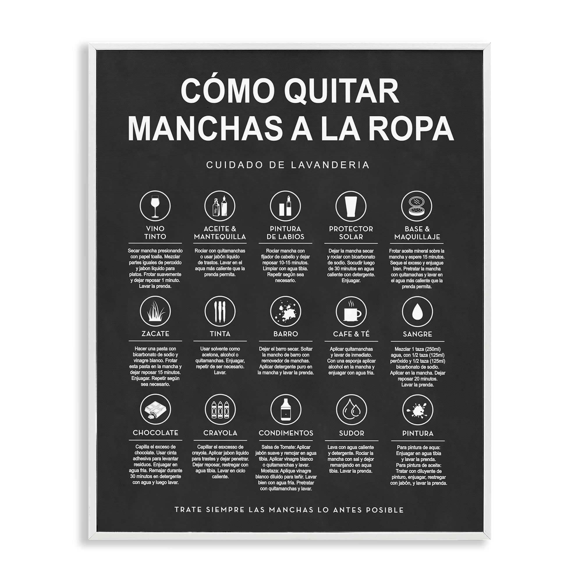Stupell Industries Guía de Limpieza de Manchas, Negro Bath & Laundry Painting White Framed Art Print Wall Art, 24 x 30