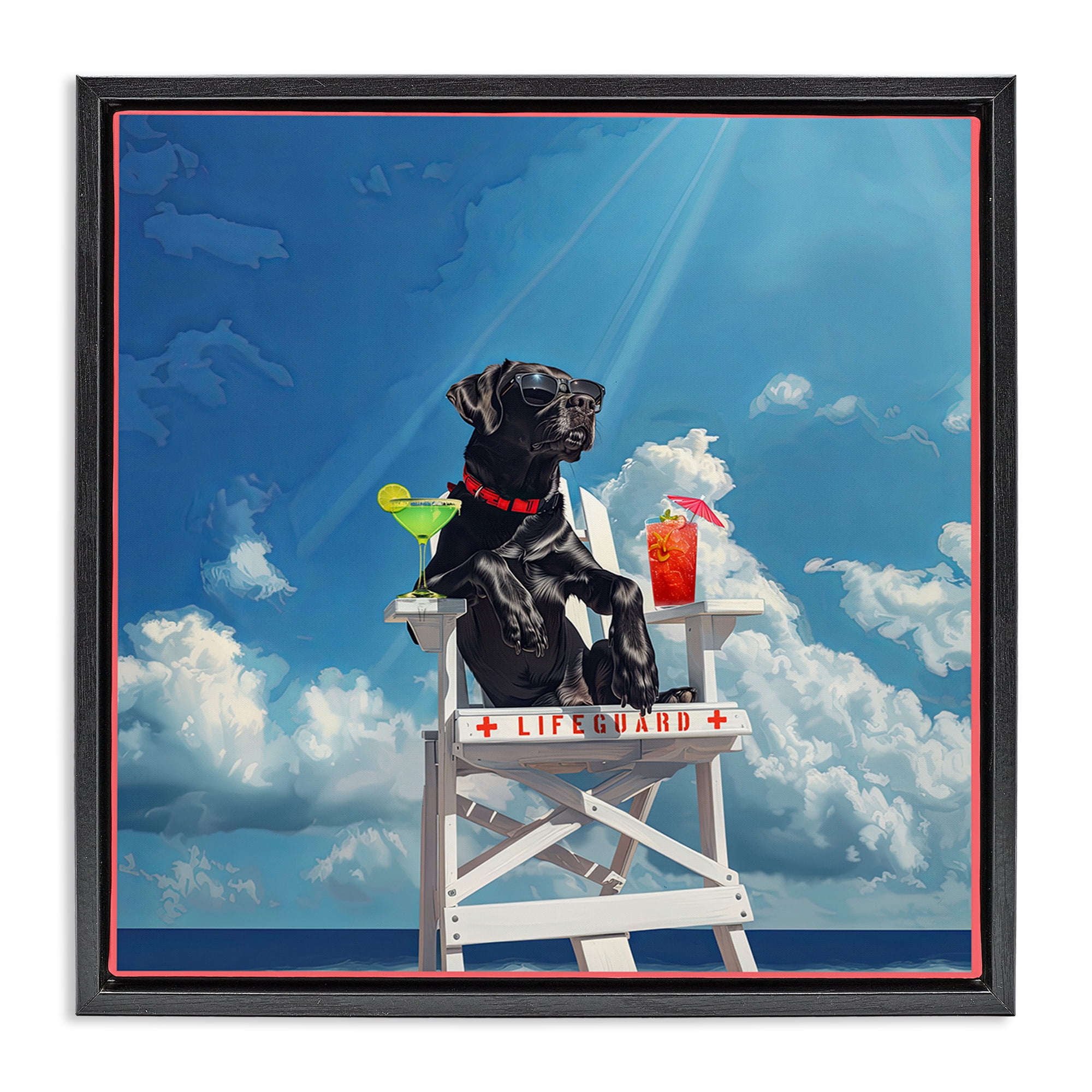 Stupell Industries Guard Dog Lifeguard Nautical & Beach Painting Black Floater Framed Canvas Art Print Wall Art, 25 x 25