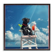 Stupell Industries Guard Dog Lifeguard Nautical & Beach Painting Black Framed Art Print Wall Art, 12 x 12