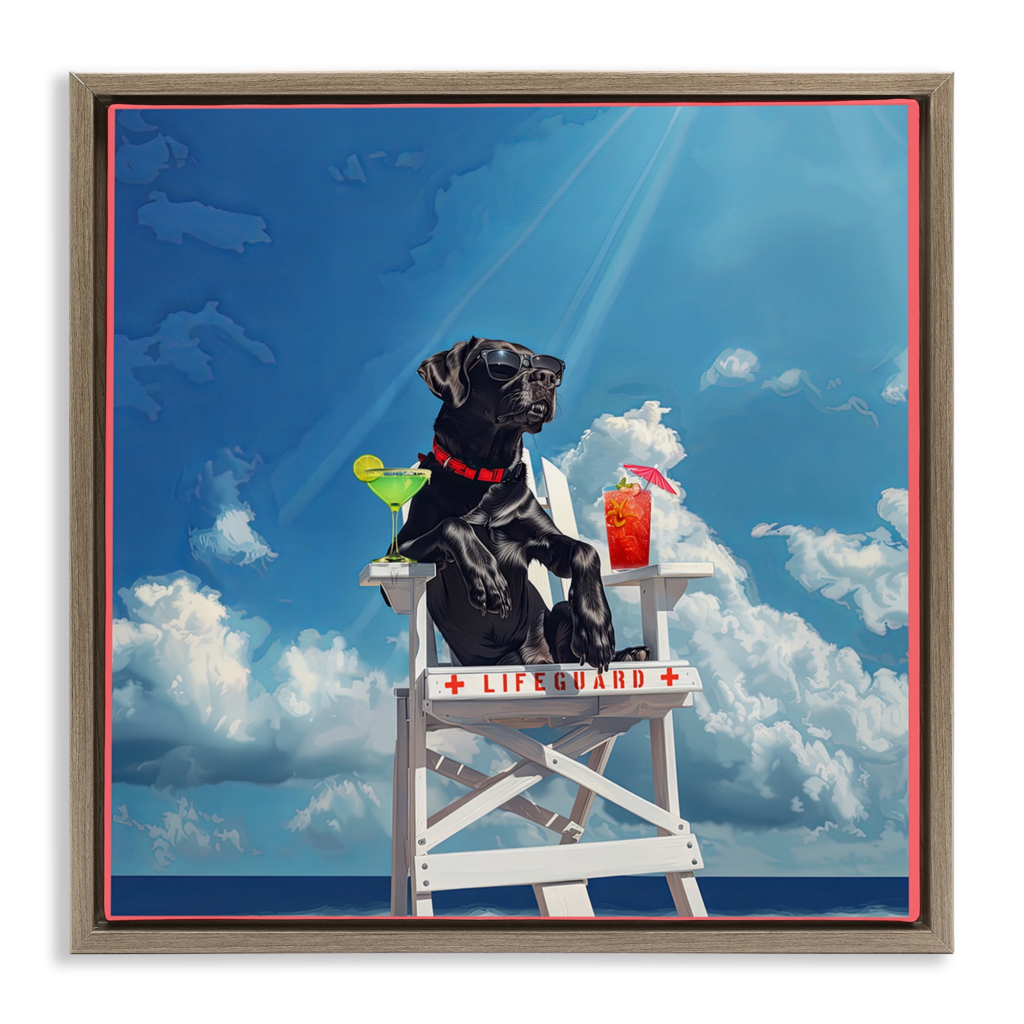 Stupell Industries Guard Dog Lifeguard Nautical & Beach Painting Brown Floater Framed Canvas Art Print Wall Art, 25 x 25