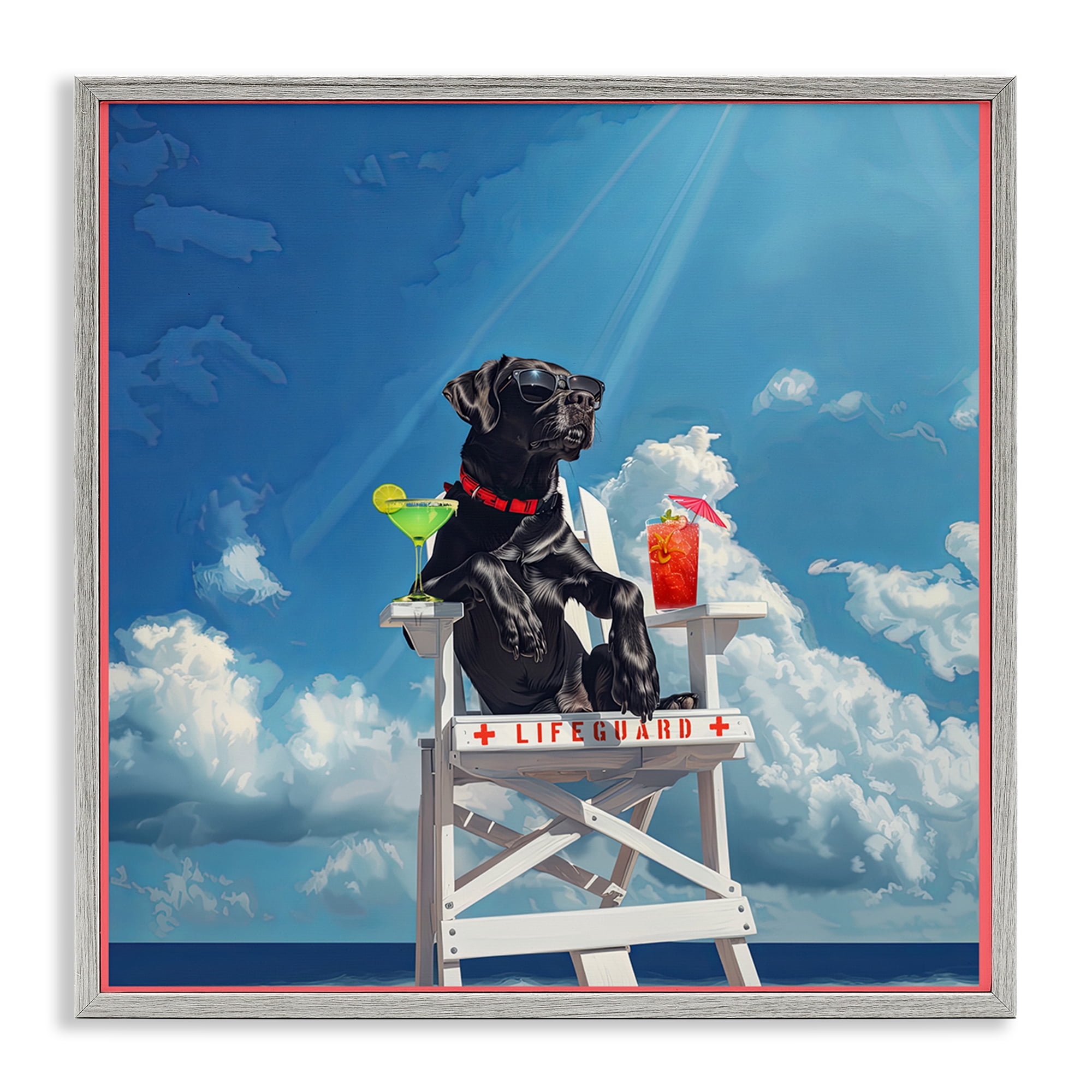 Stupell Industries Guard Dog Lifeguard Nautical & Beach Painting Gray Framed Art Print Wall Art, 12 x 12